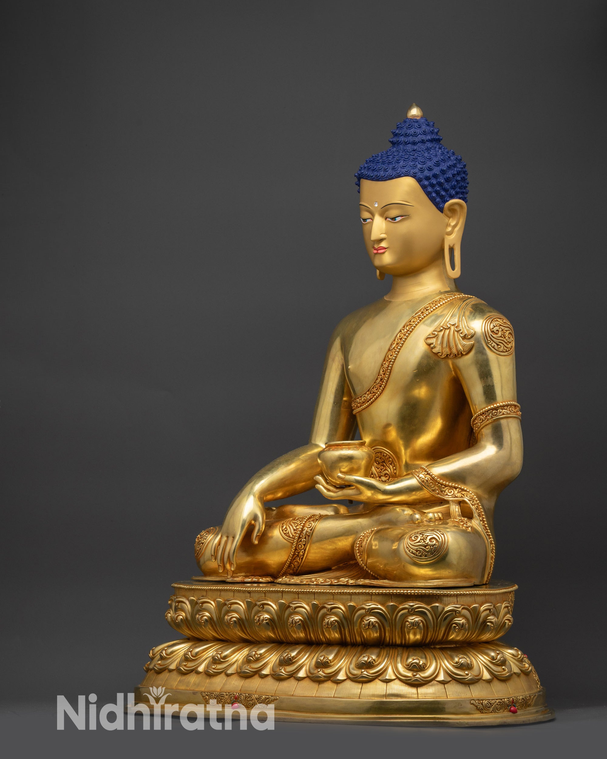 Left view Shakyamuni Buddha sculpture showing detailed posture and serene aura