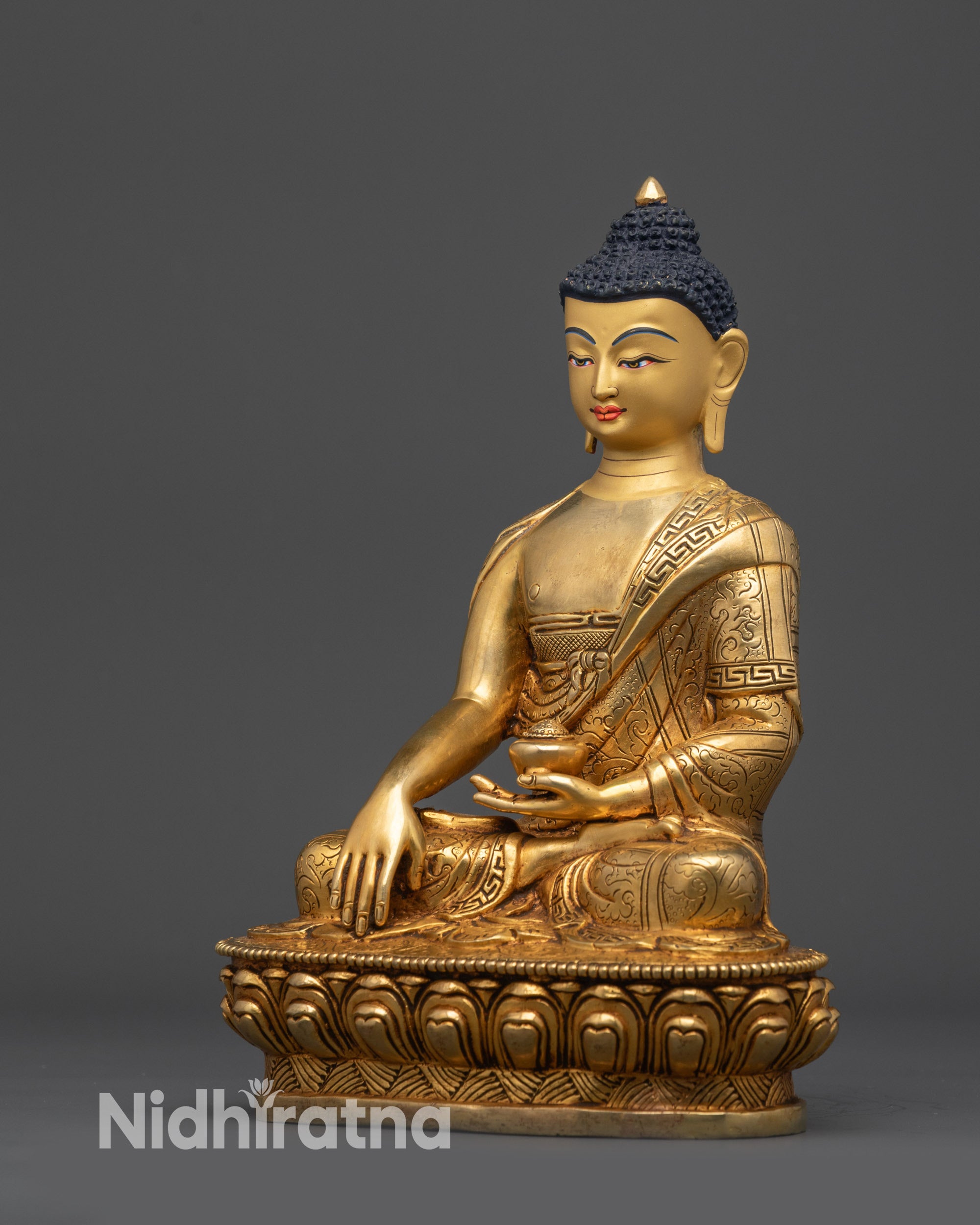 Left view side of Shakyamuni Buddha statue with bhumisparsa mudra