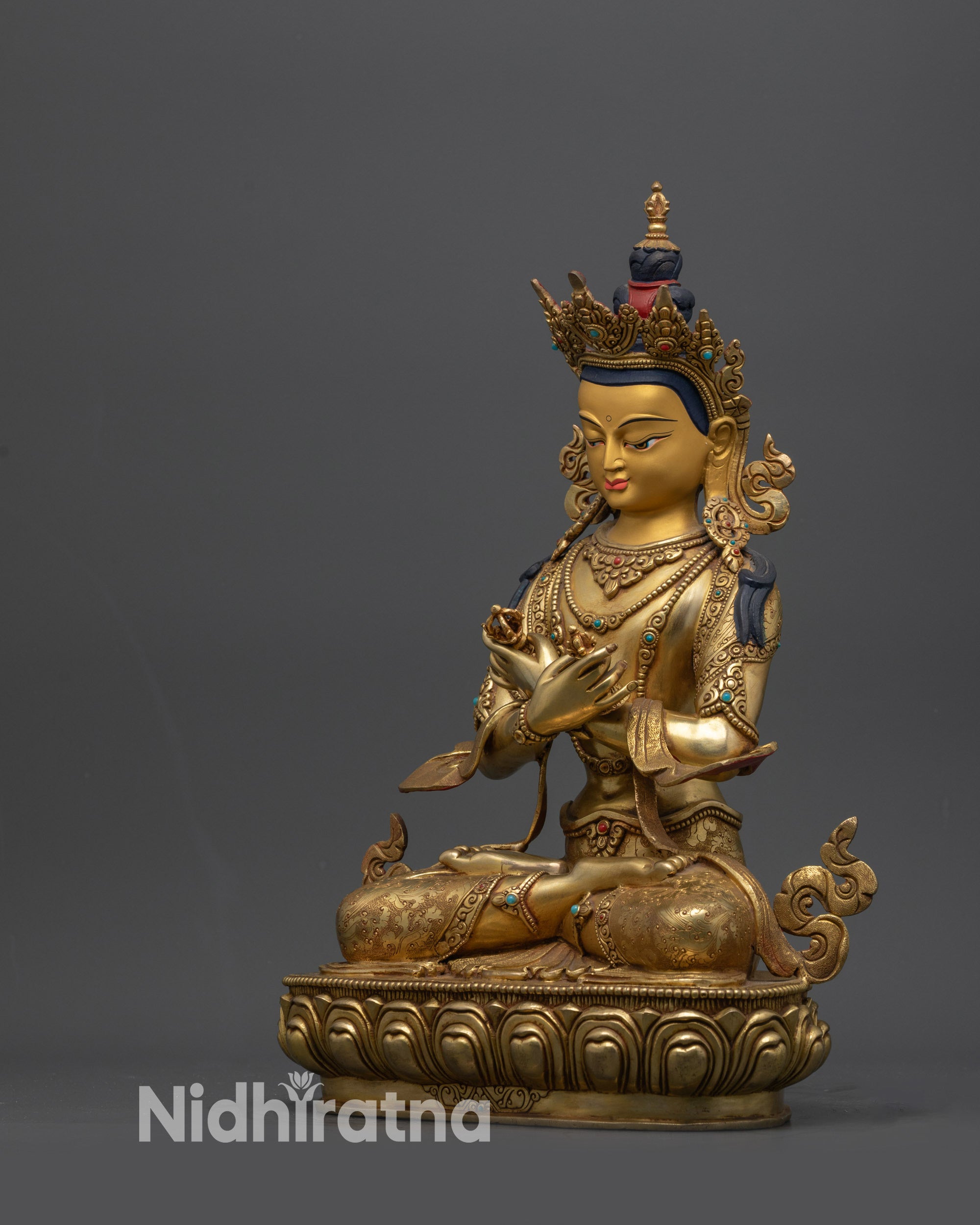 Left view side of Vajradhara Primordial Buddha Idol with floating robe details