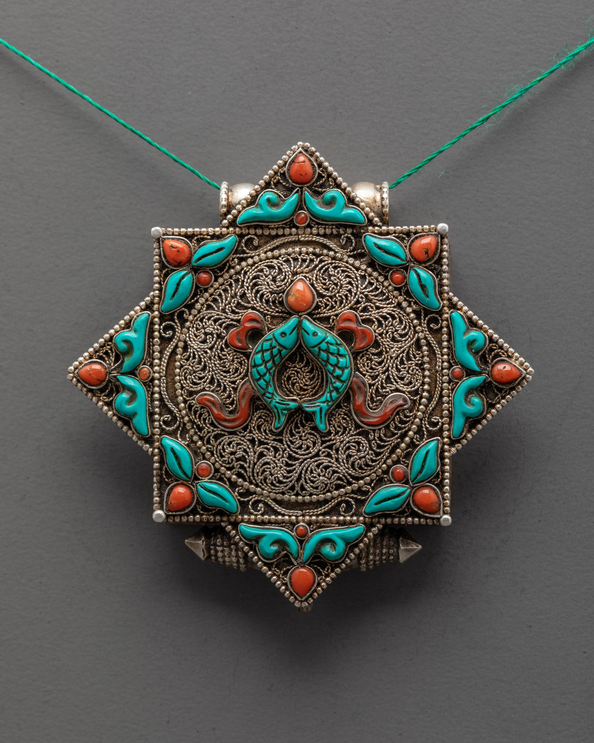 Golden Fish Locket with Filigree Design | Buddhist Necklace