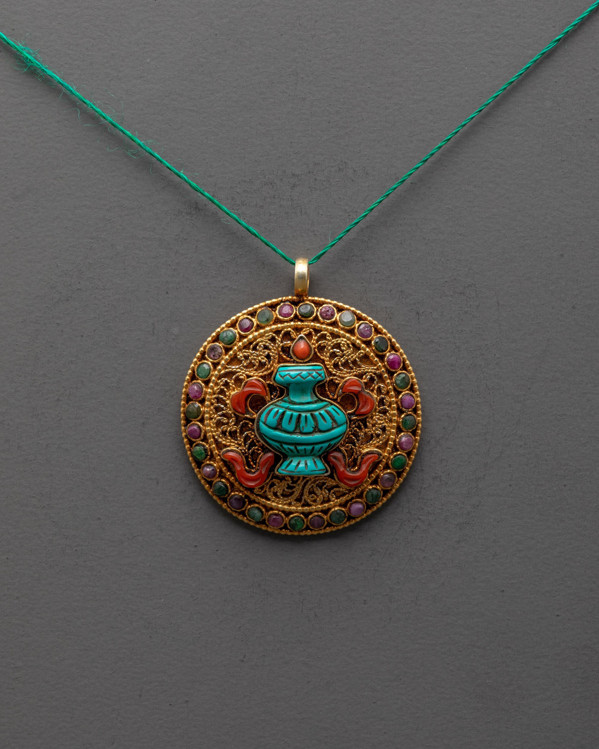 Gold-Coated Kalash Pendant | Devotional Locket