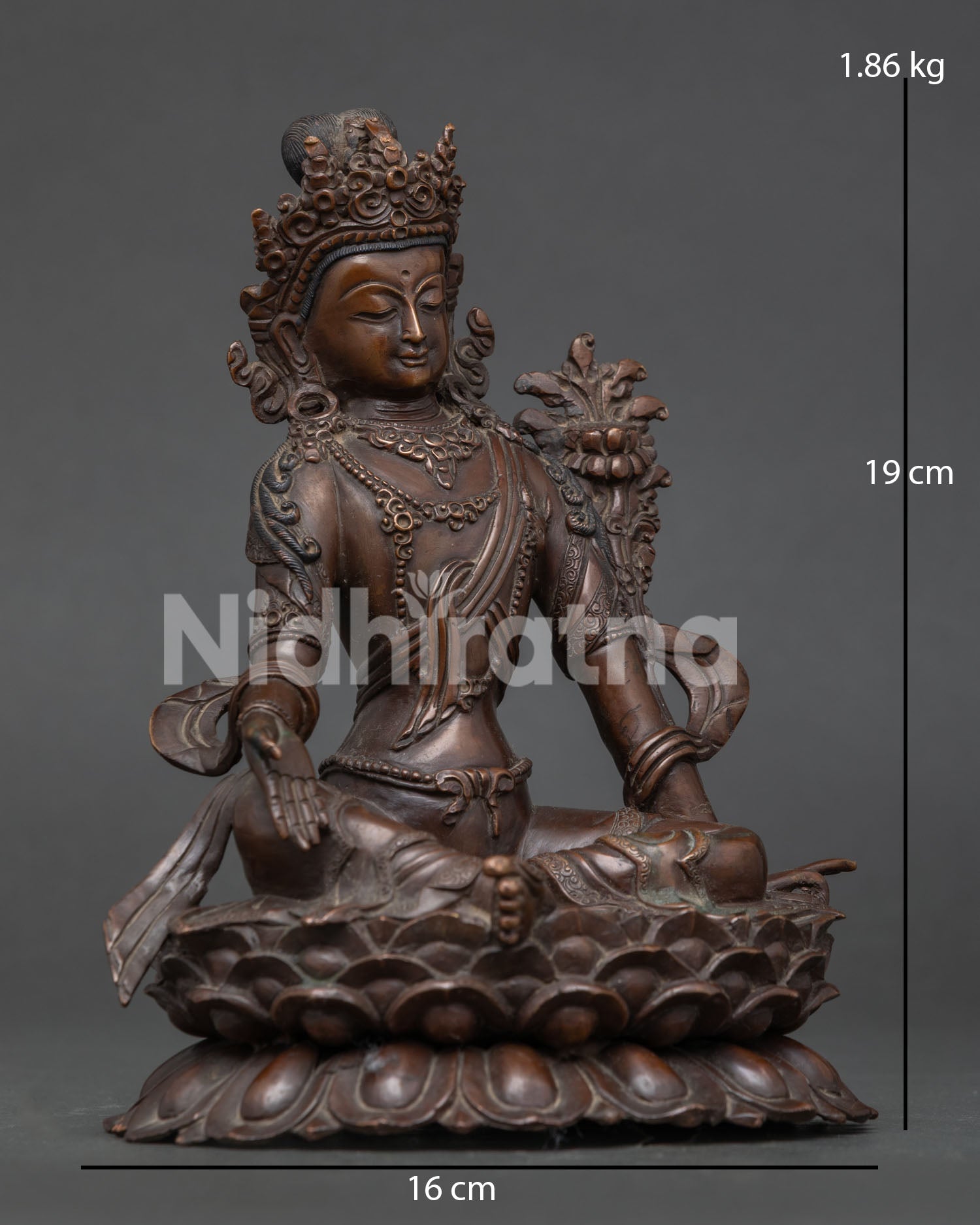 Lokeshwor Buddhist statue seated on blooming lotus in Lalitasana.