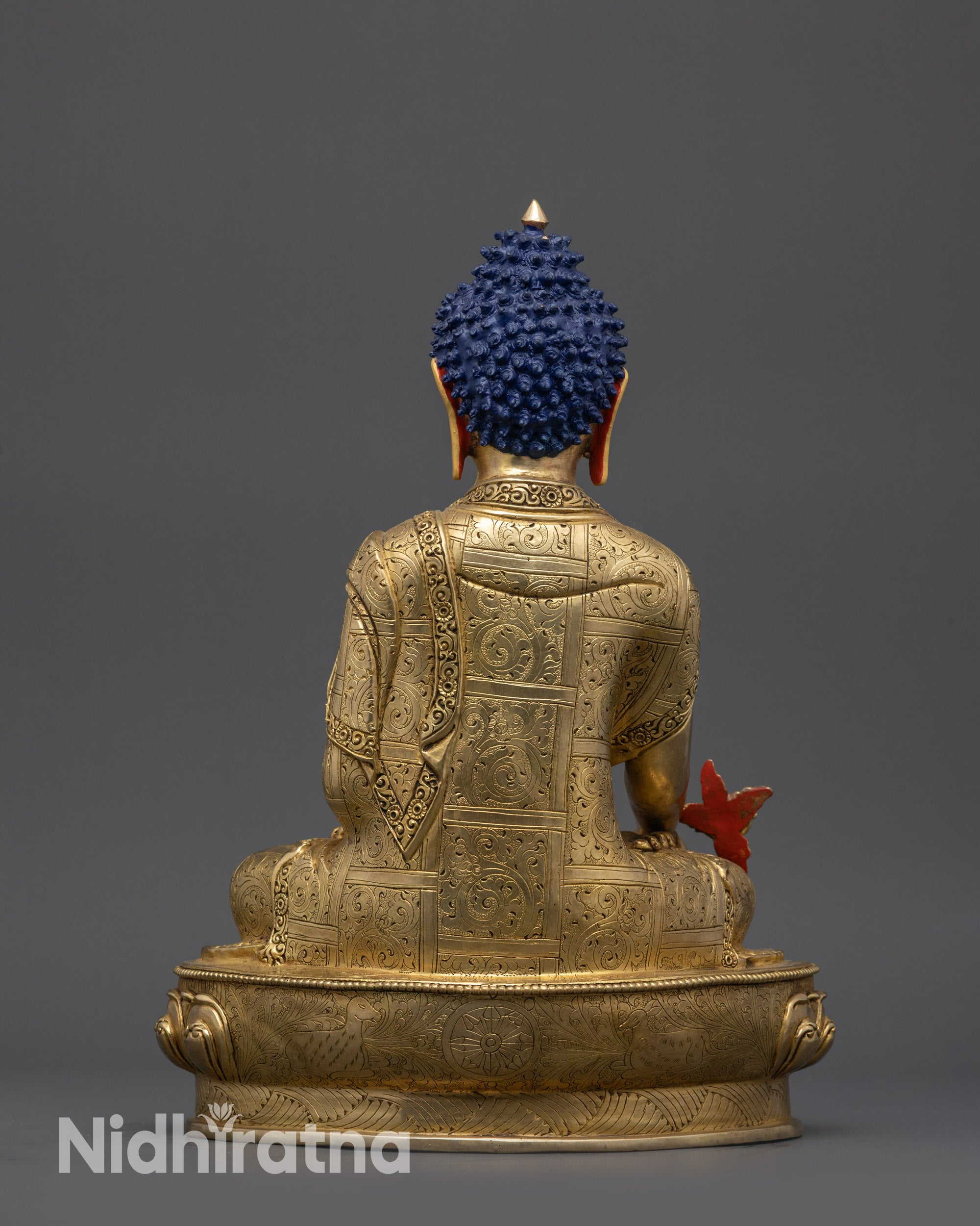 Lotus Pedestal with Wisdom Wheel and Deer on Nepalese Medicine Buddha Statue