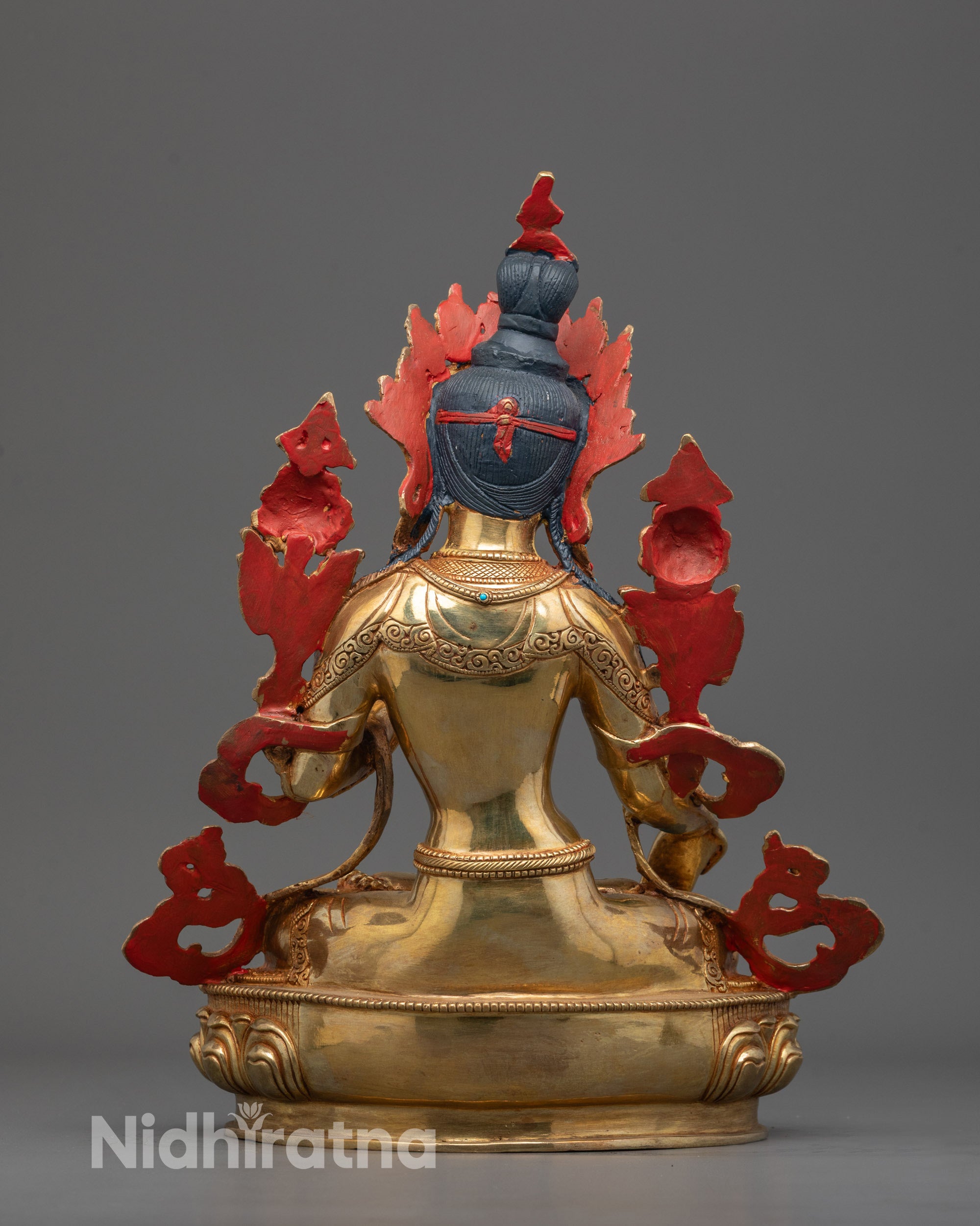Lotus base of White Tara statue featuring hidden hollow chamber for mantra consecration