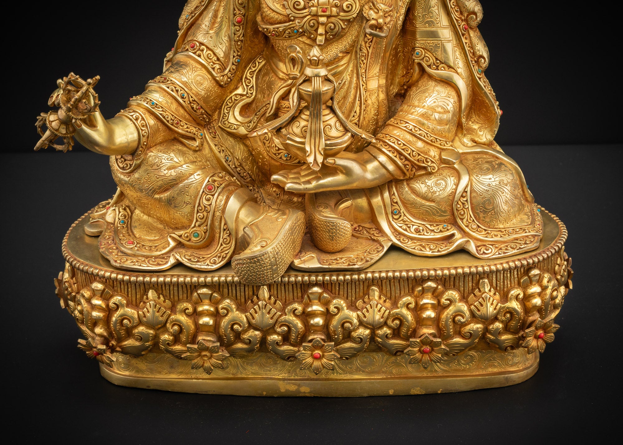 Lower front landscape view of Guru Rinpoche lotus pedestal and robes