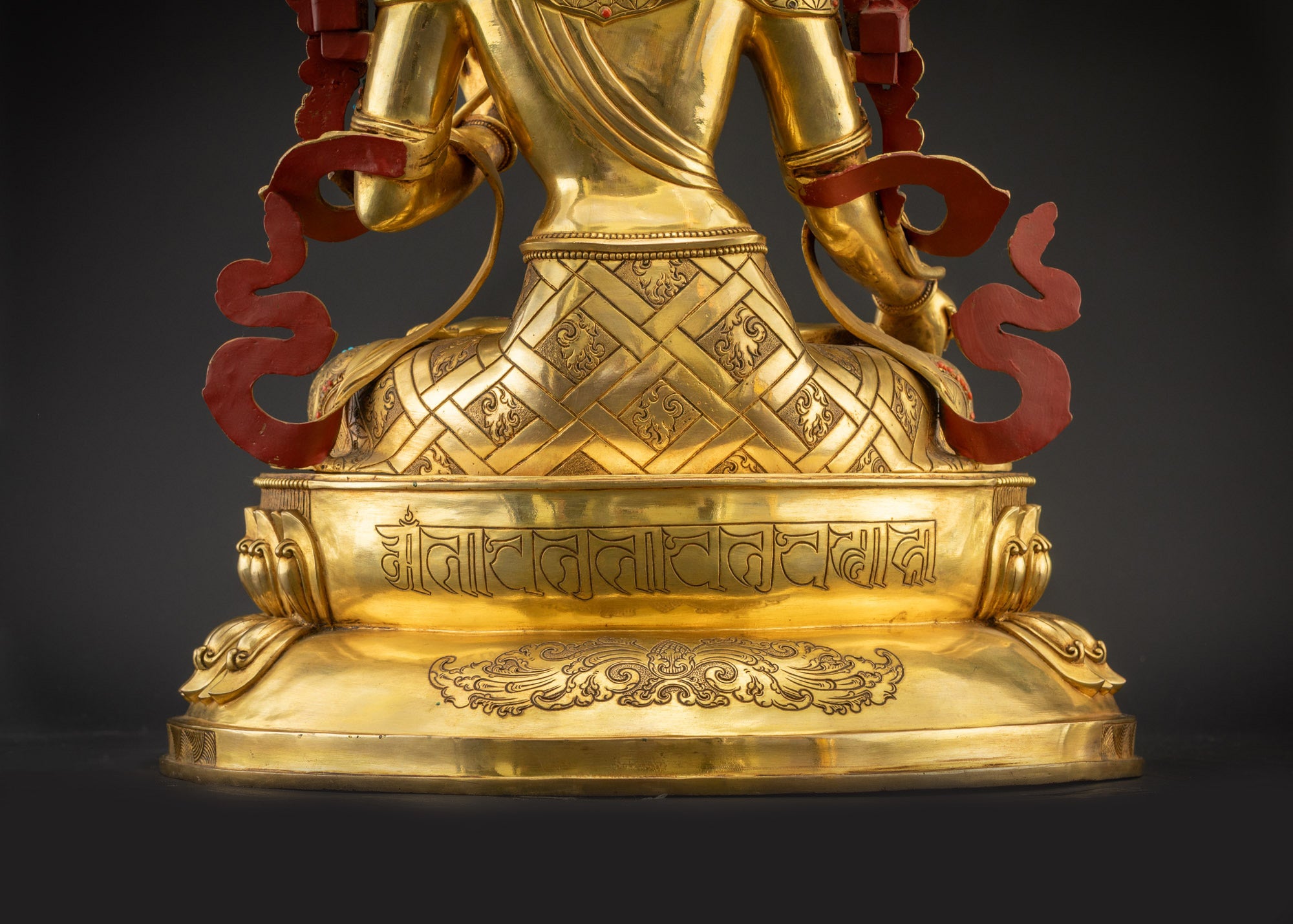 Lower landscape back White Tara sculpture back carved lotus jewelry semi-precious stones