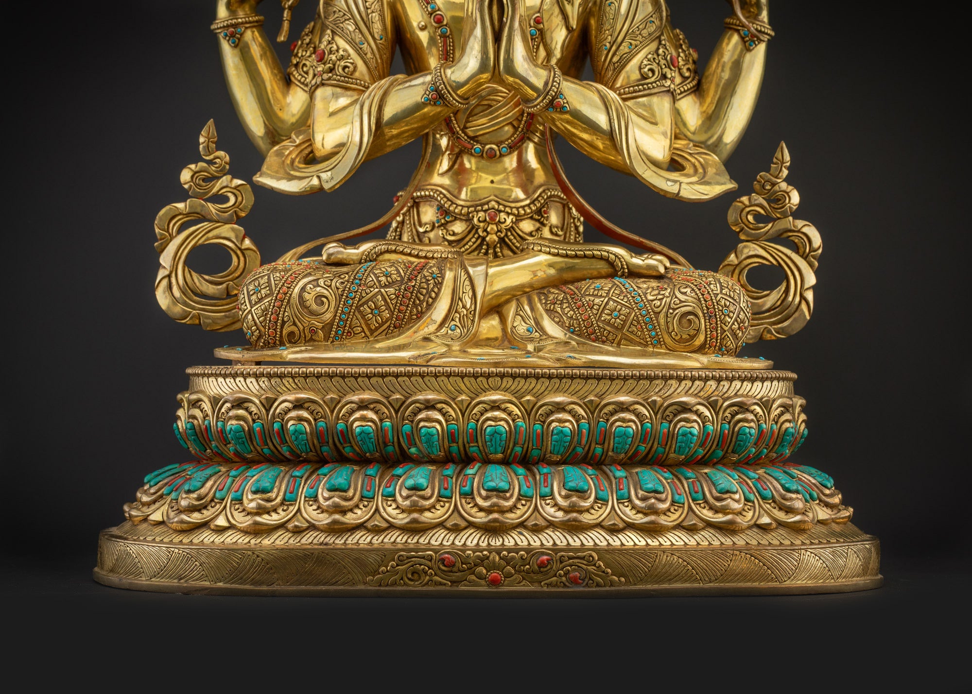 Lower landscape front view Chenrezig Buddha on double-layered lotus seat