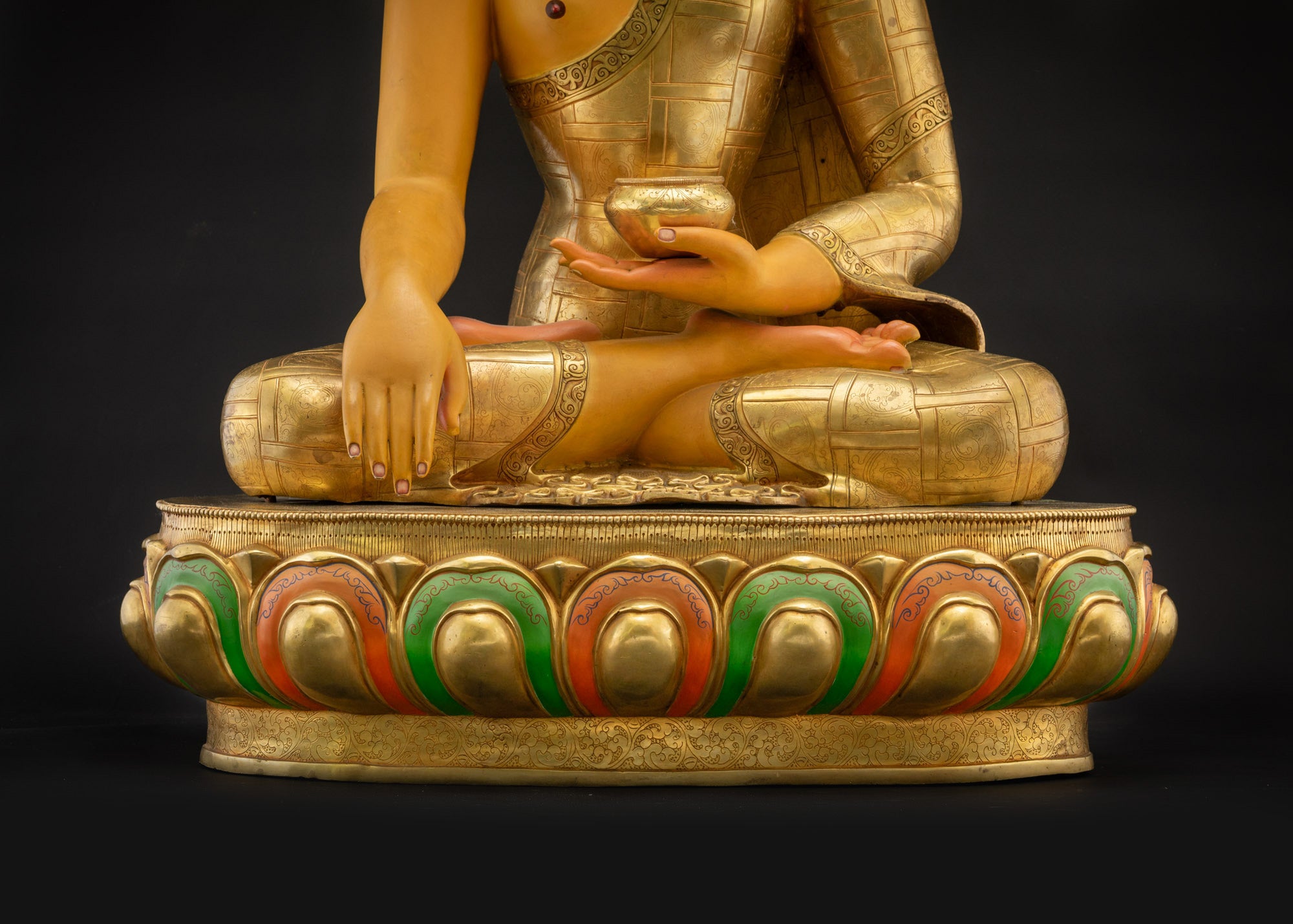 Lower landscape front view of Shakyamuni Buddha Siddhartha Gautama on lotus seat