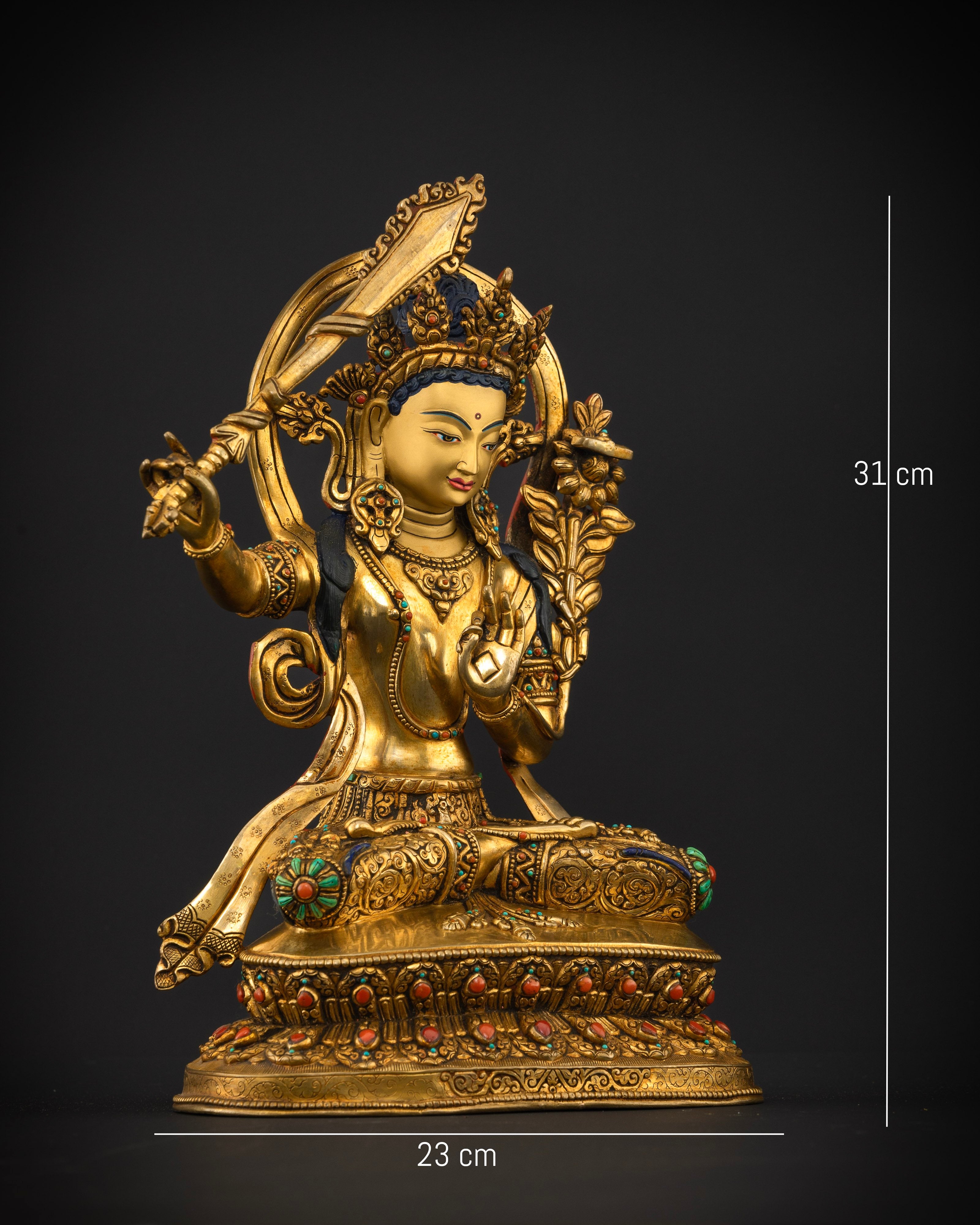 Manjushri in Splendor: A Statue Embellished with Gems