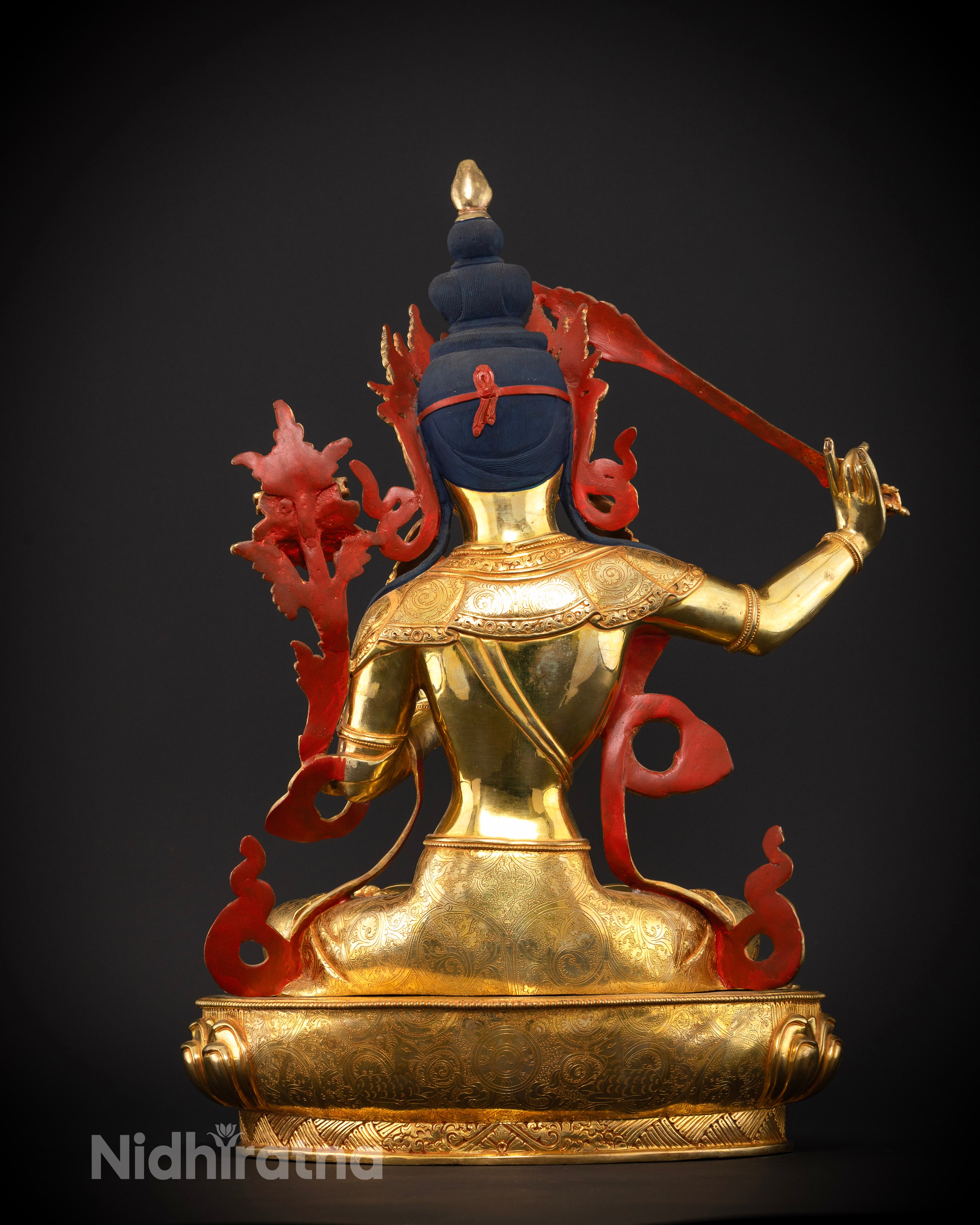 Manjushri Bodhisattva Statue in Gold Glided