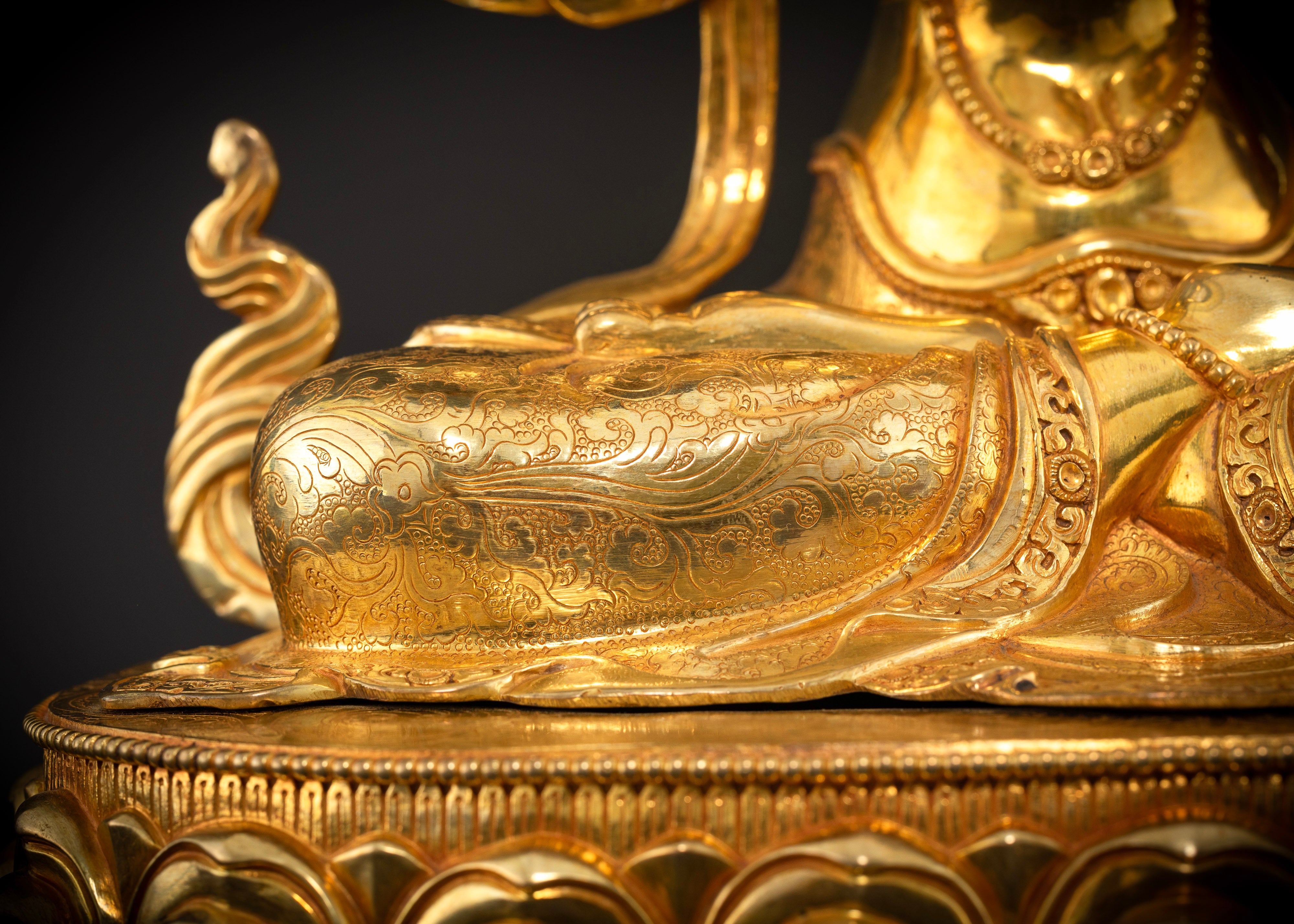 Manjushri Bodhisattva Statue in Gold Glided
