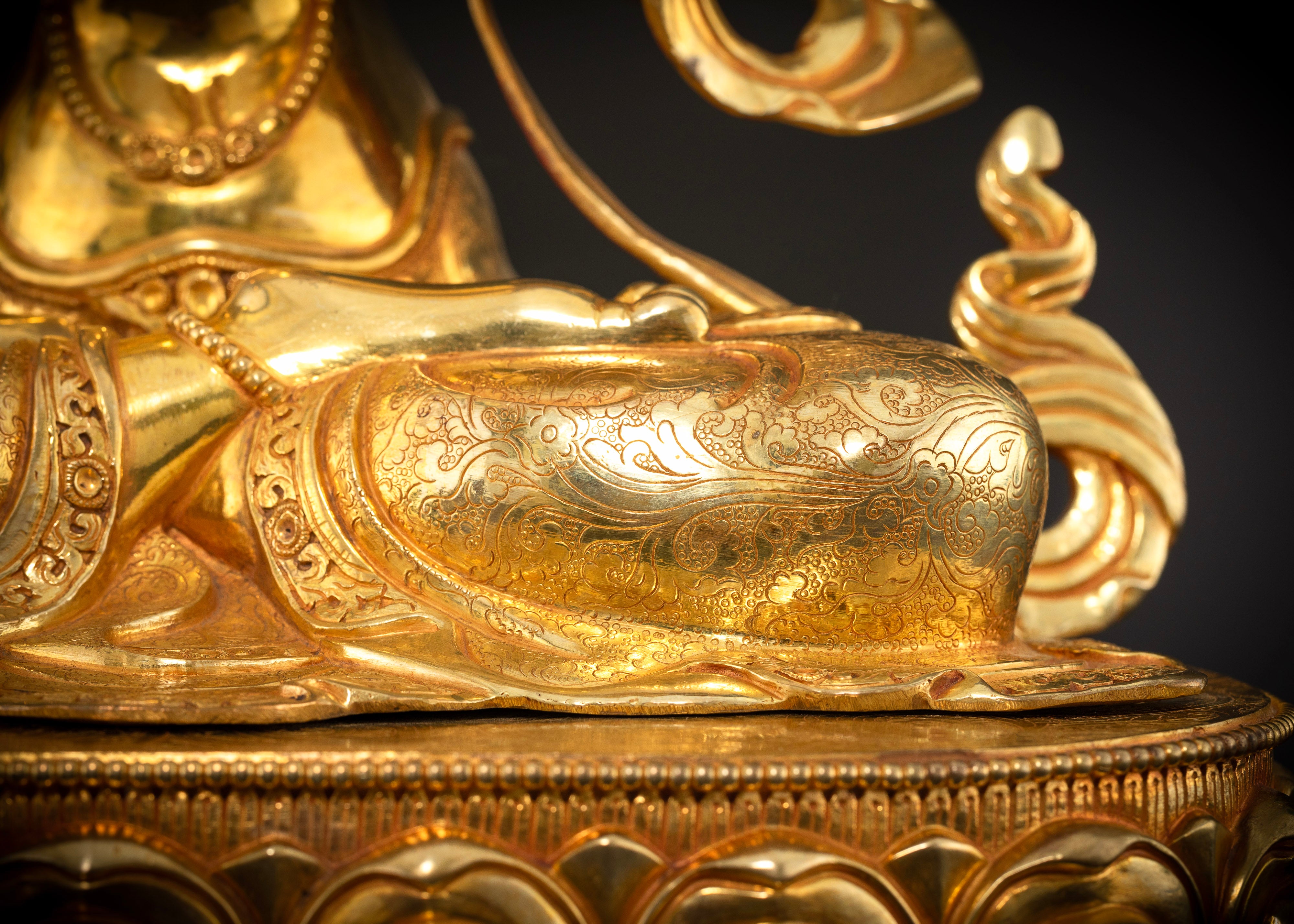 Manjushri Bodhisattva Statue in Gold Glided
