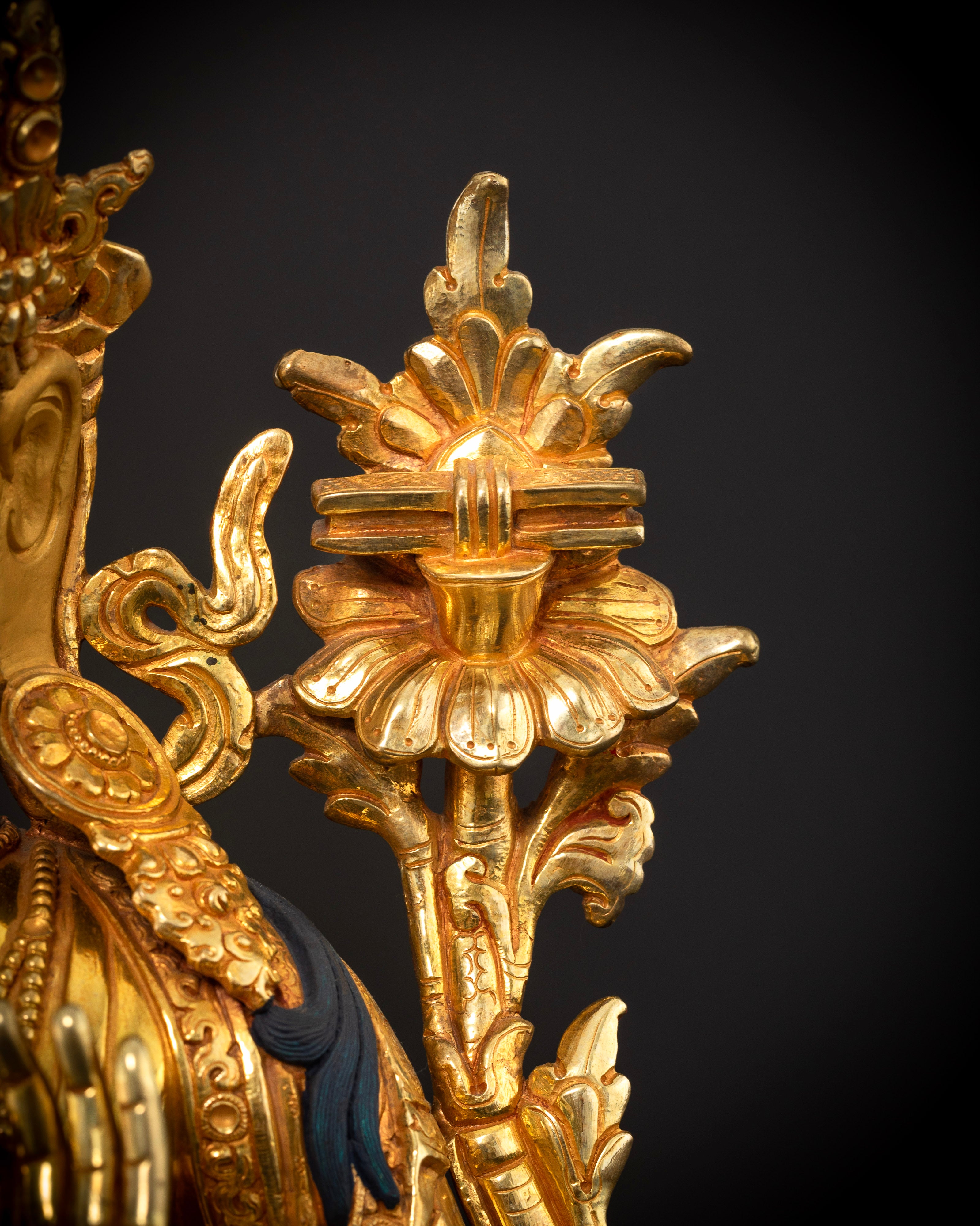 Manjushri Bodhisattva Statue in Gold Glided