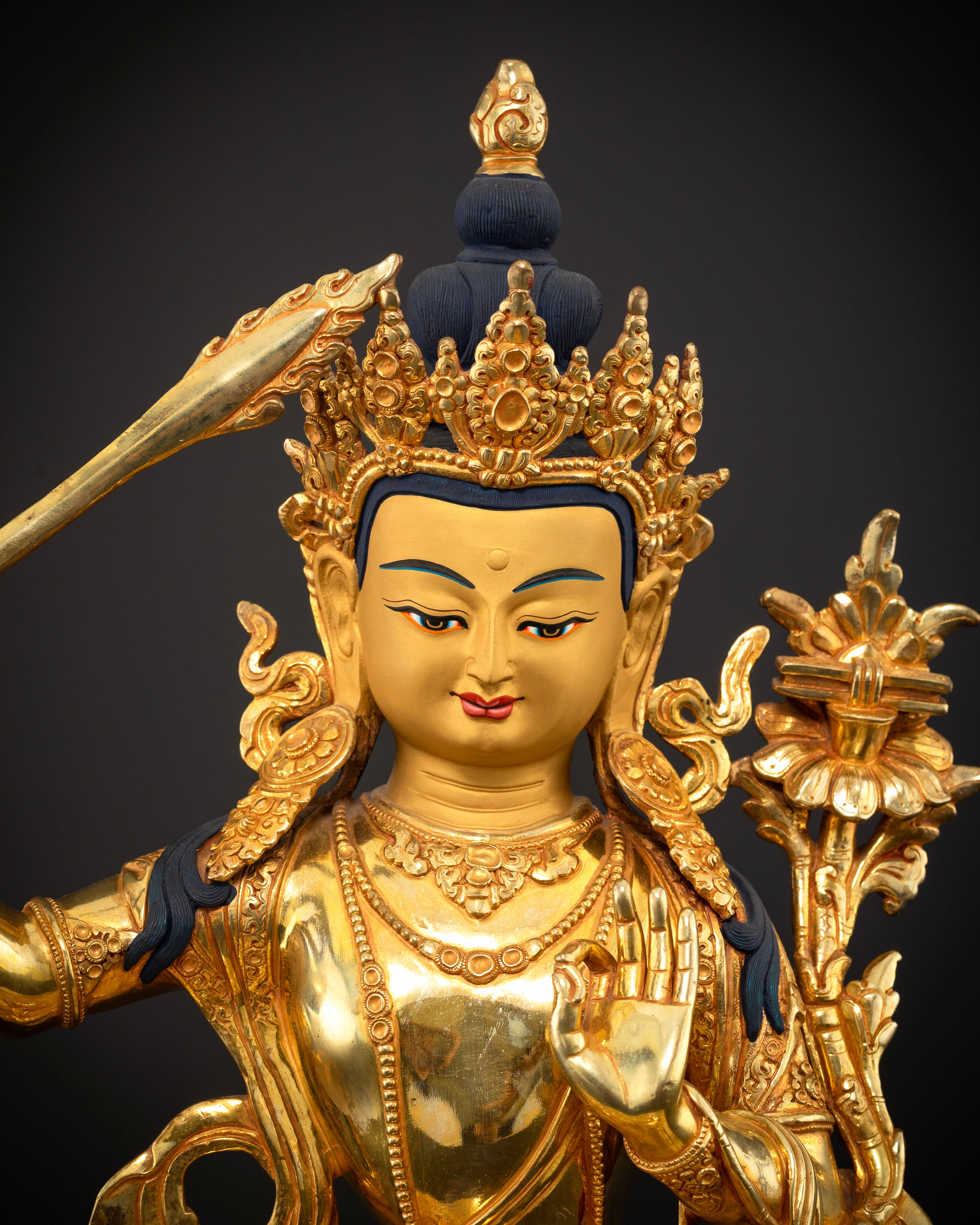 Manjushri Bodhisattva Statue in Gold Glided
