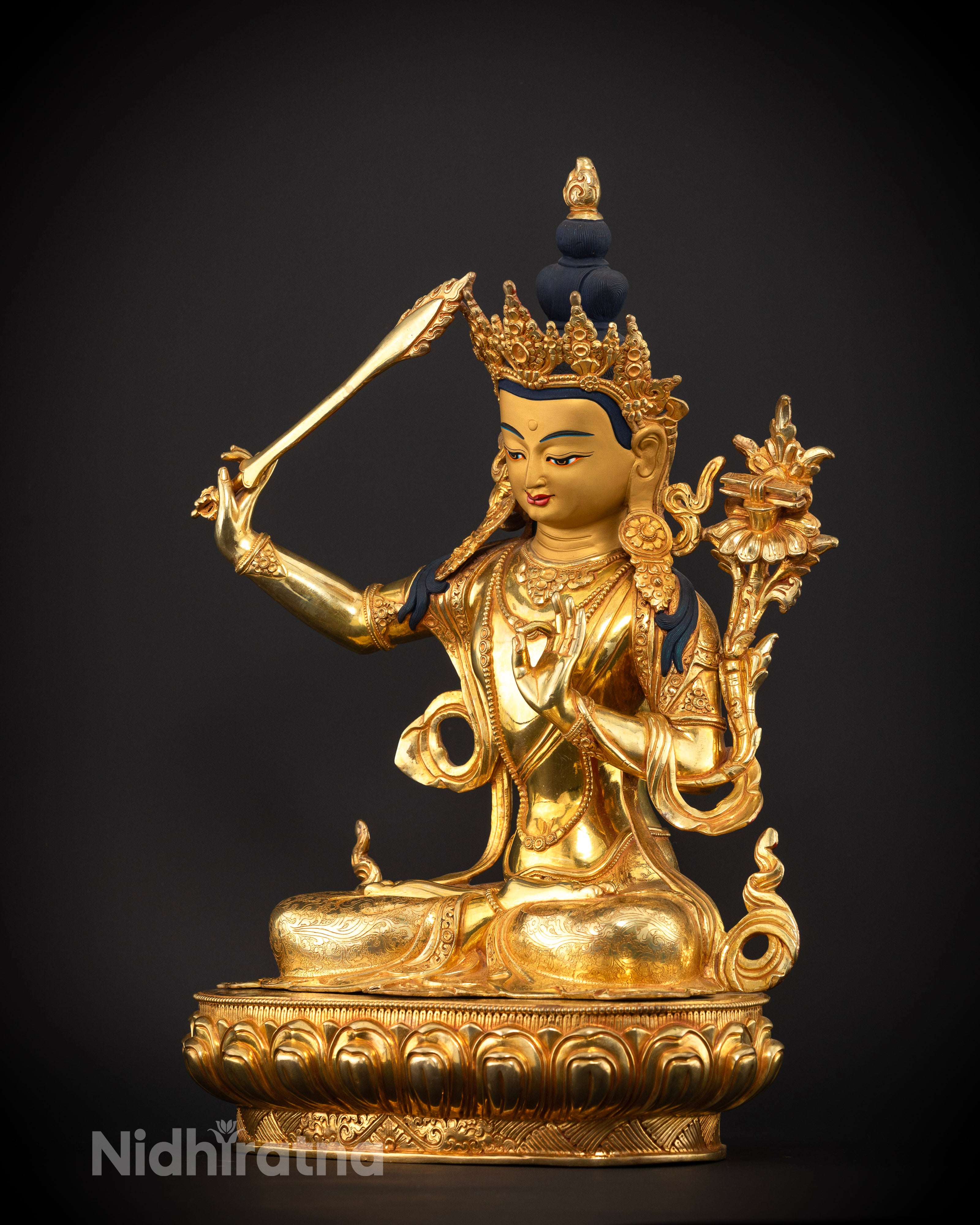 Manjushri Bodhisattva Statue in Gold Glided