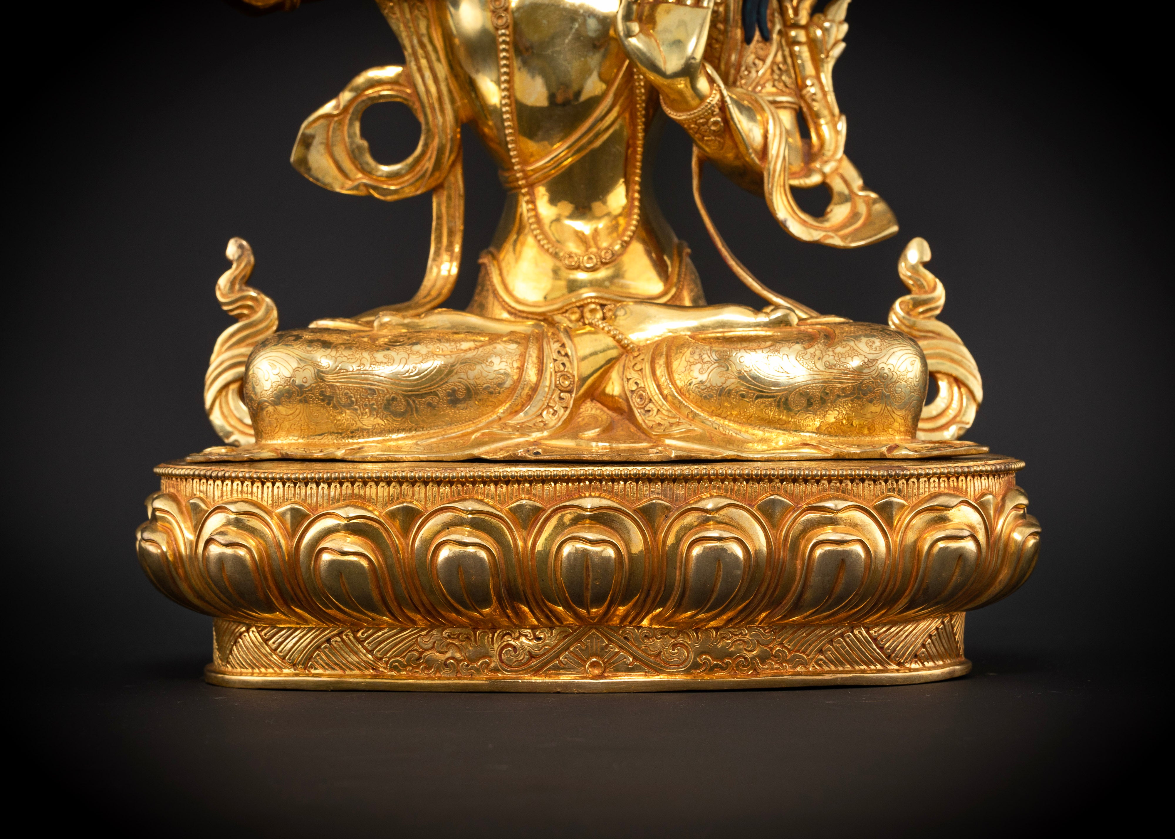 Manjushri Bodhisattva Statue in Gold Glided