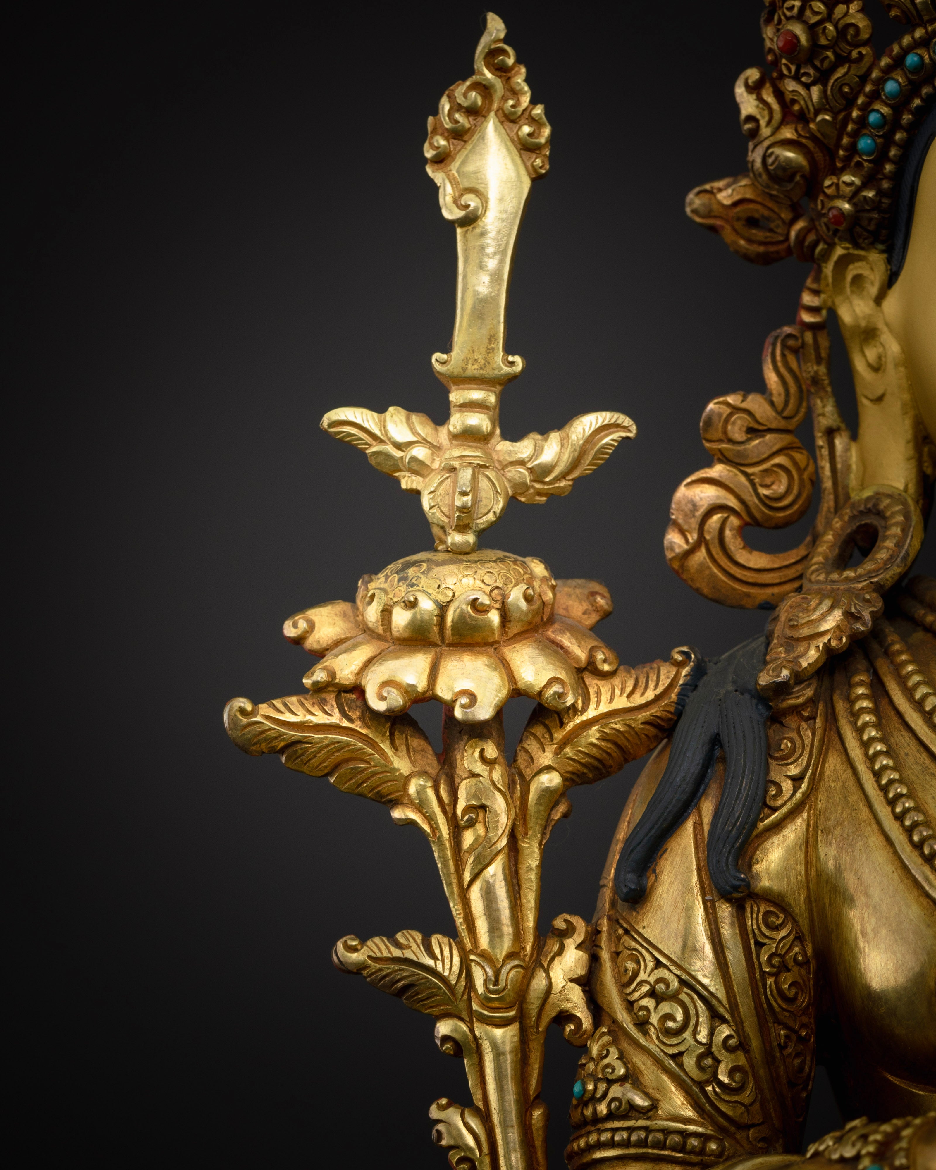 Manjushri Statue: Wisdom Buddha with Gold-Gilded Features