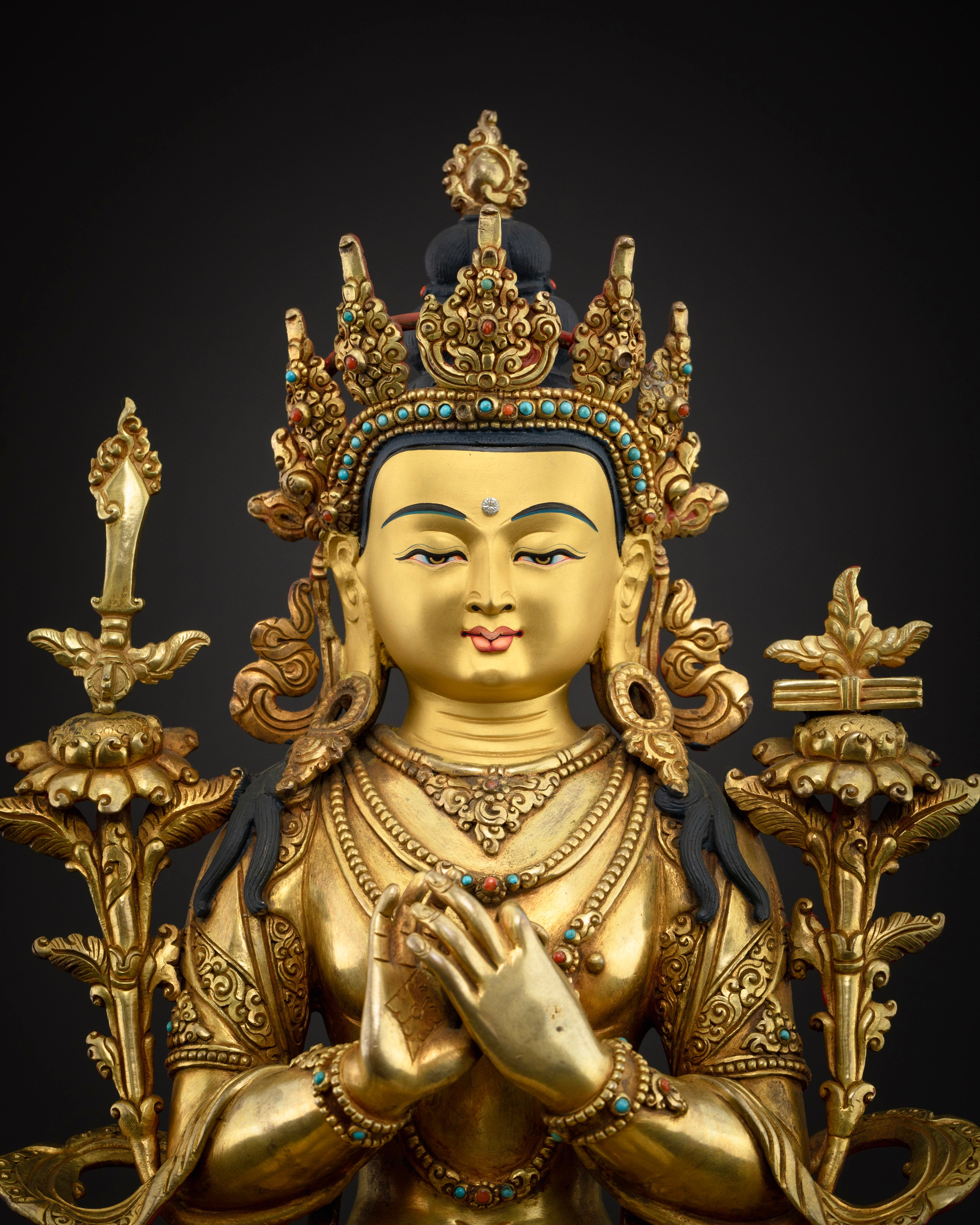 Manjushri Statue: Wisdom Buddha with Gold-Gilded Features
