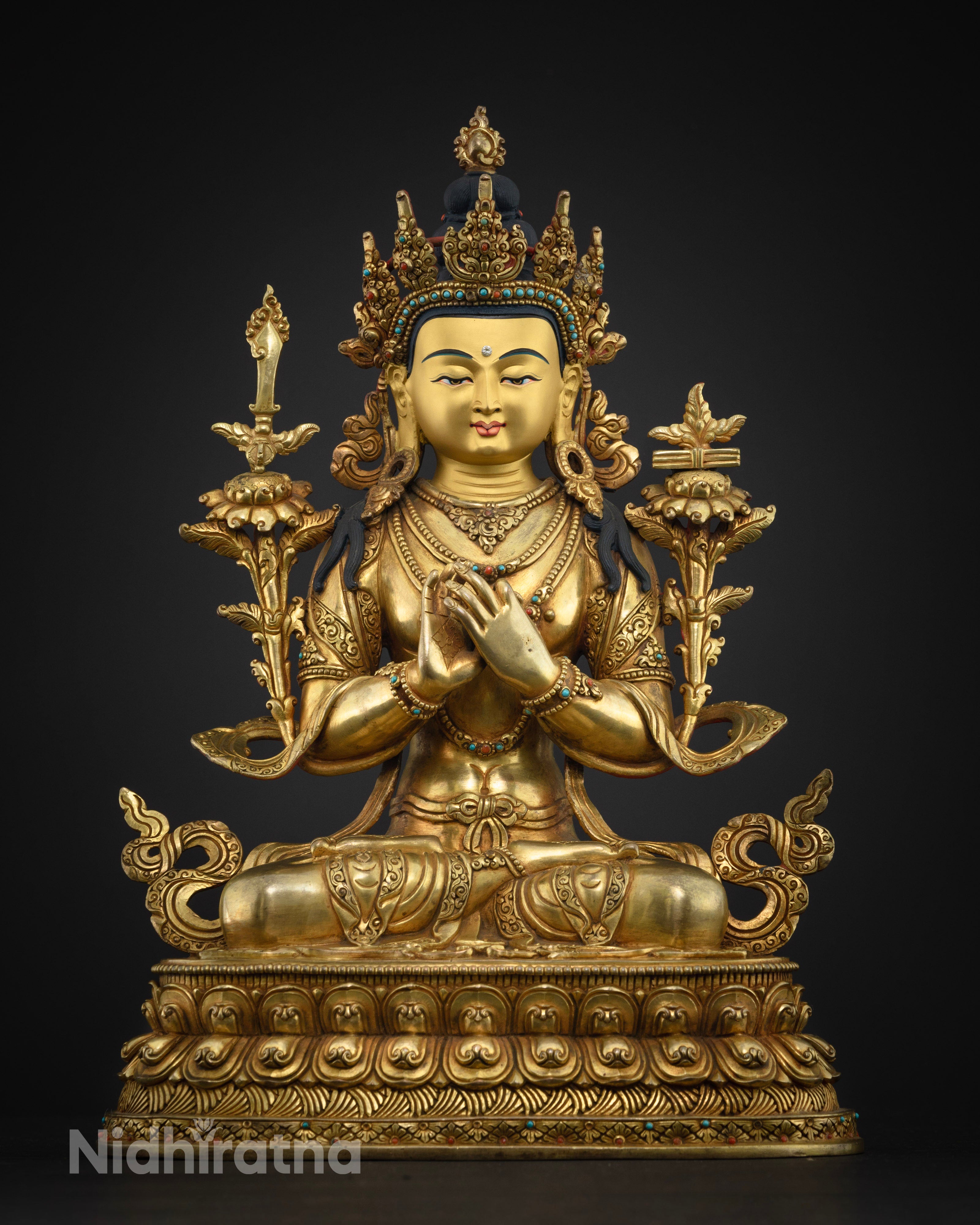 Manjushri Statue: Wisdom Buddha with Gold-Gilded Features