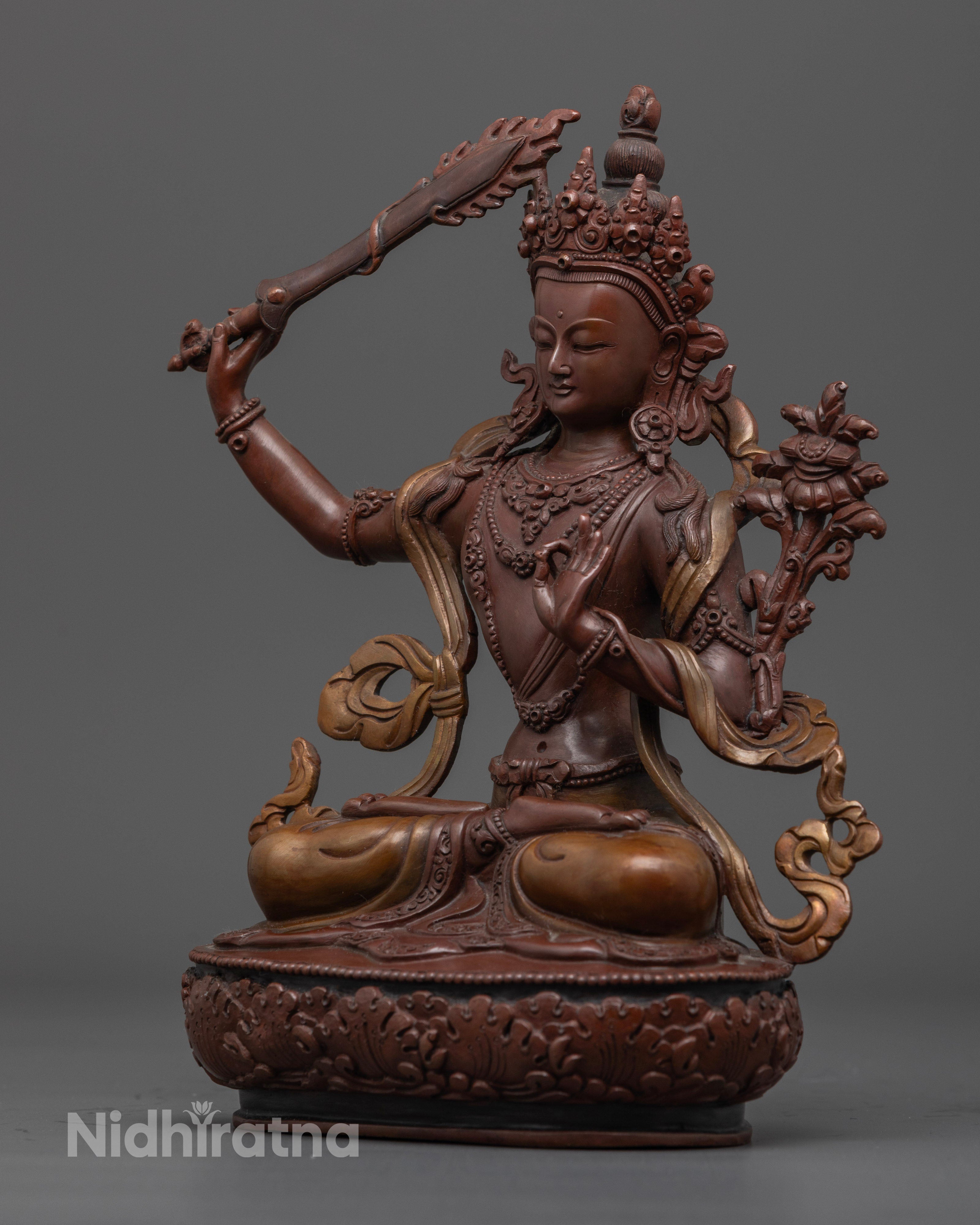 Oxidized Manjushri Statue: Symbols of Enlightened Wisdom
