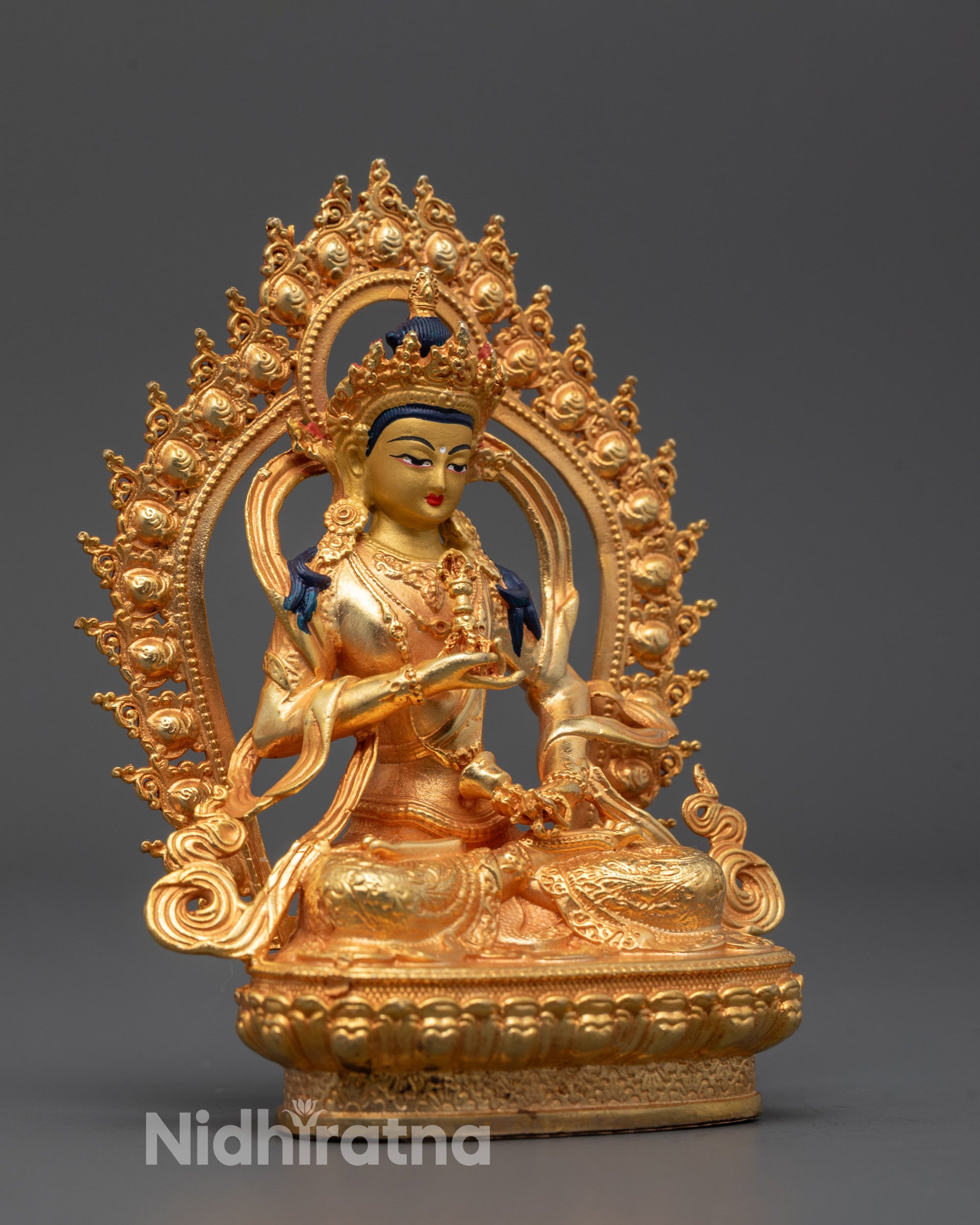 Machine-Crafted Copper Vajrasattva Sculpture with Radiant Gold Finish