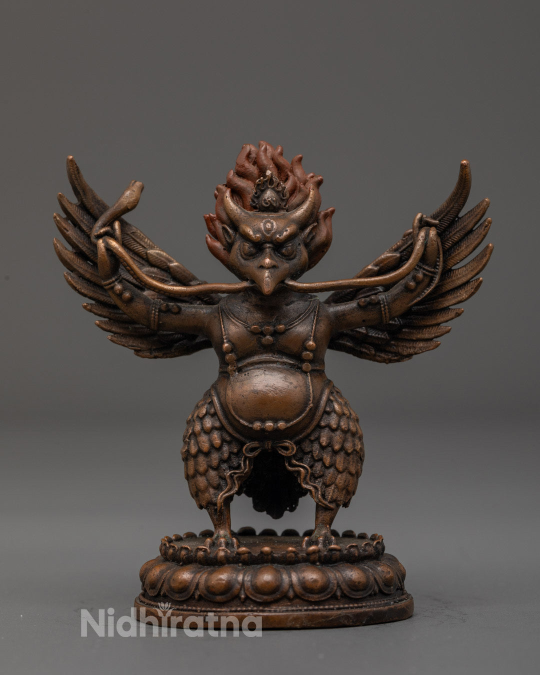 Machine-made oxidized Garuda idol crafted from premium copper with electroplated finish