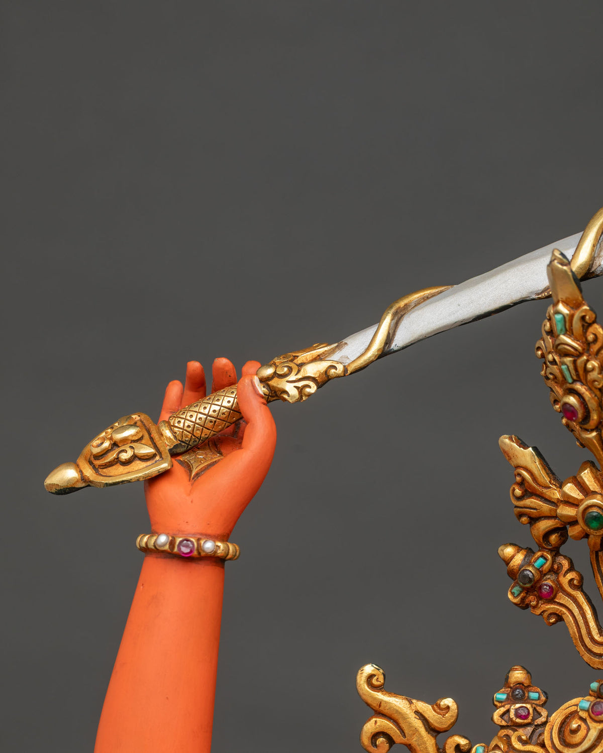 Colorful Maha Manjushri Statue – Four-armed Bodhisattva of Wisdom