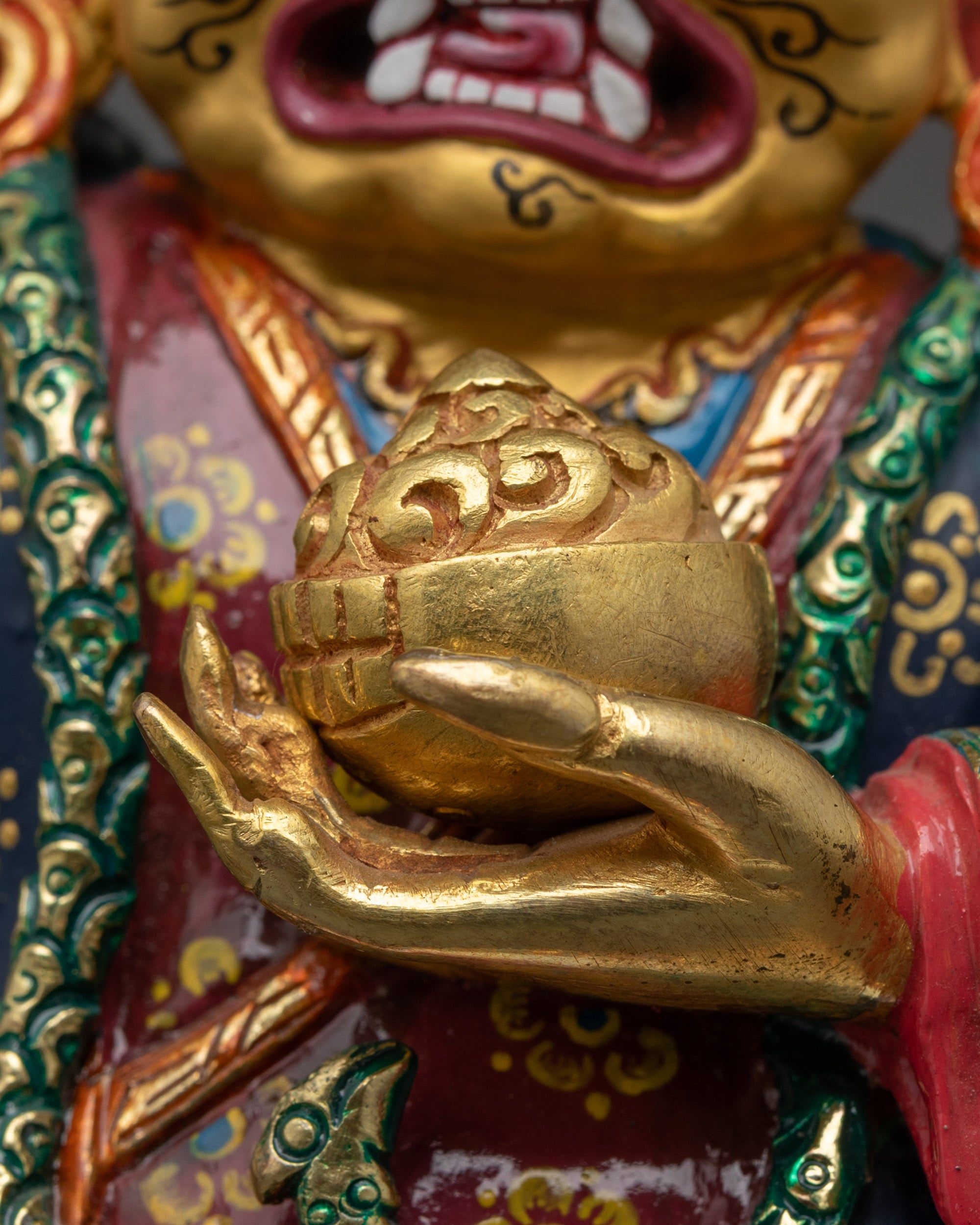 Tibetan Mahakala Bernagchen Statue with Crown and Flames
