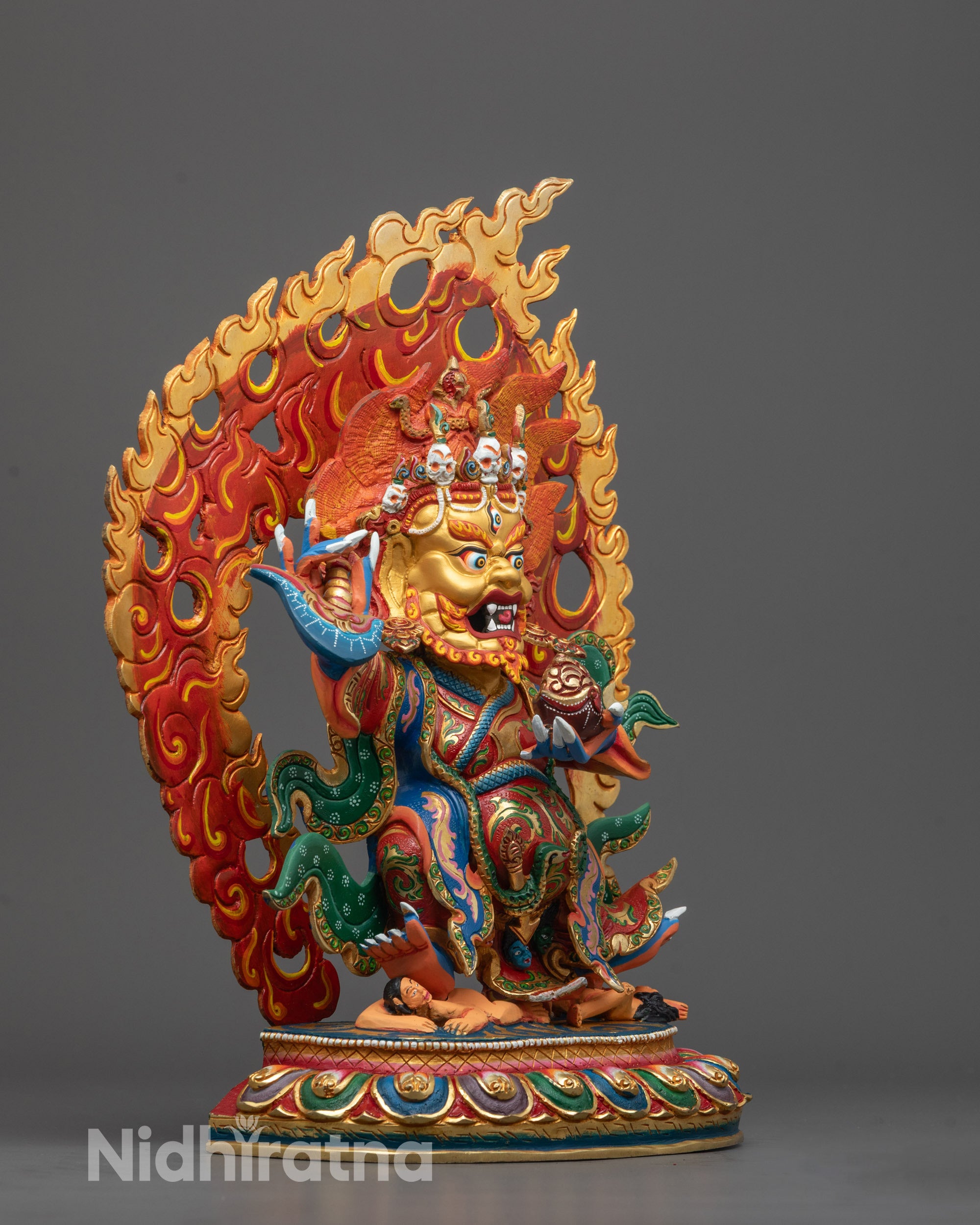 Colored Mahakala Bernagchen Statue | Tibetan Wrathful Deity