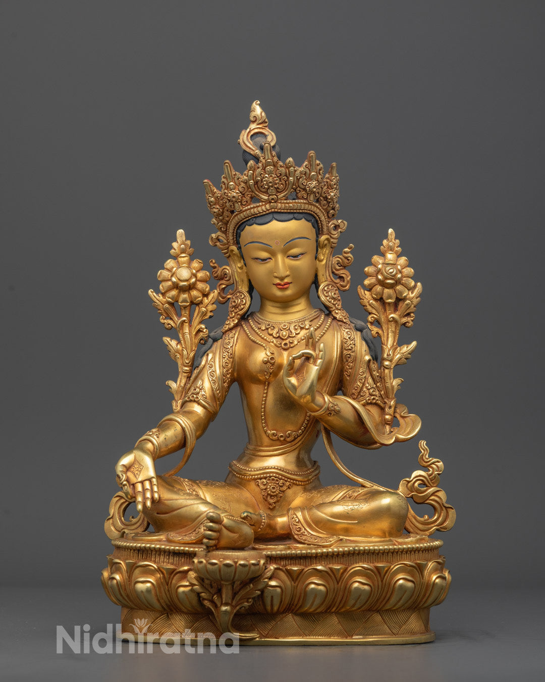 Main Image of Exquisite 24K Gold Gilded Green Tara Statue | Handcrafted in Nepal