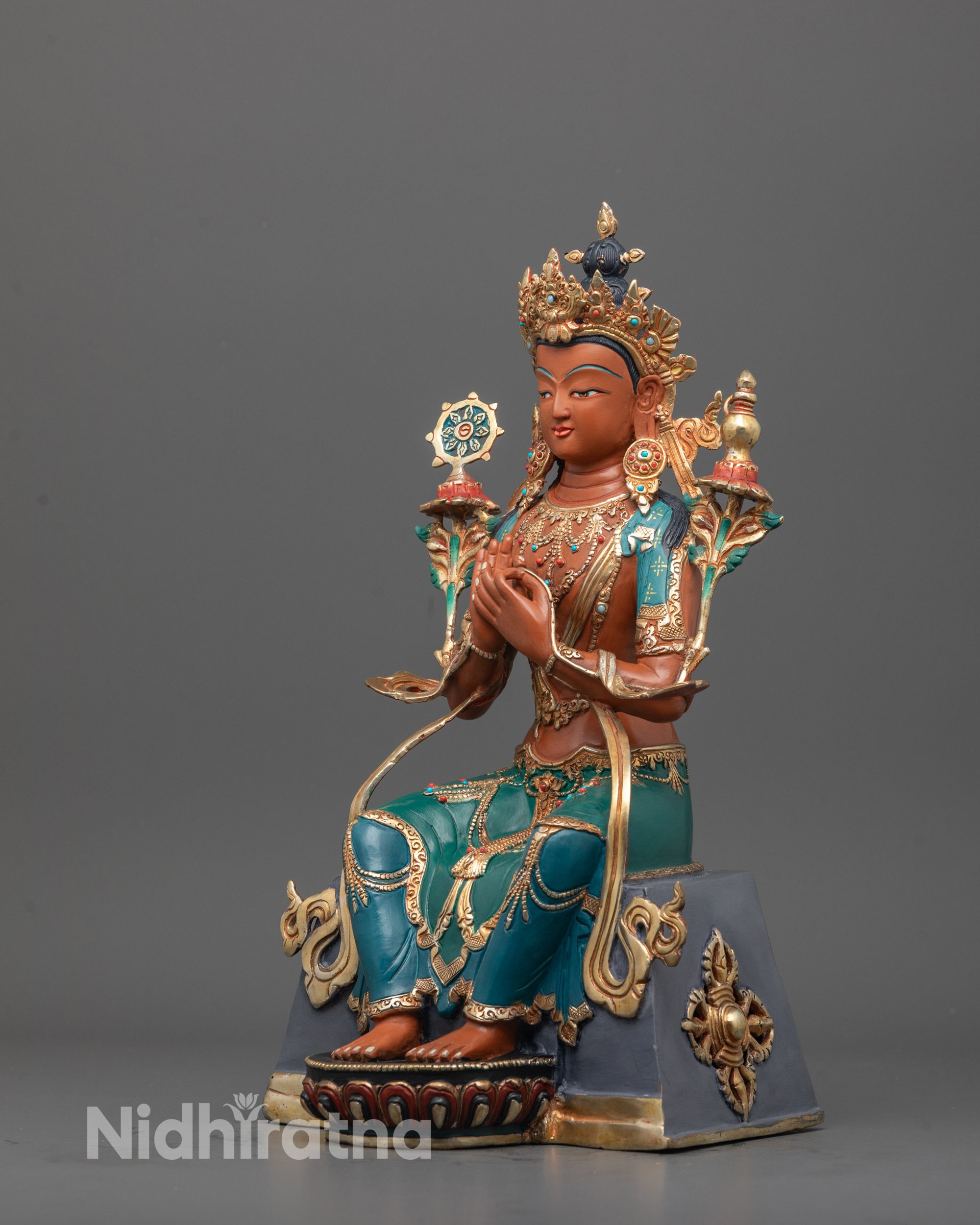 Nepalese Red Colored Maitreya Buddha Statue | Buddhist Sculpture