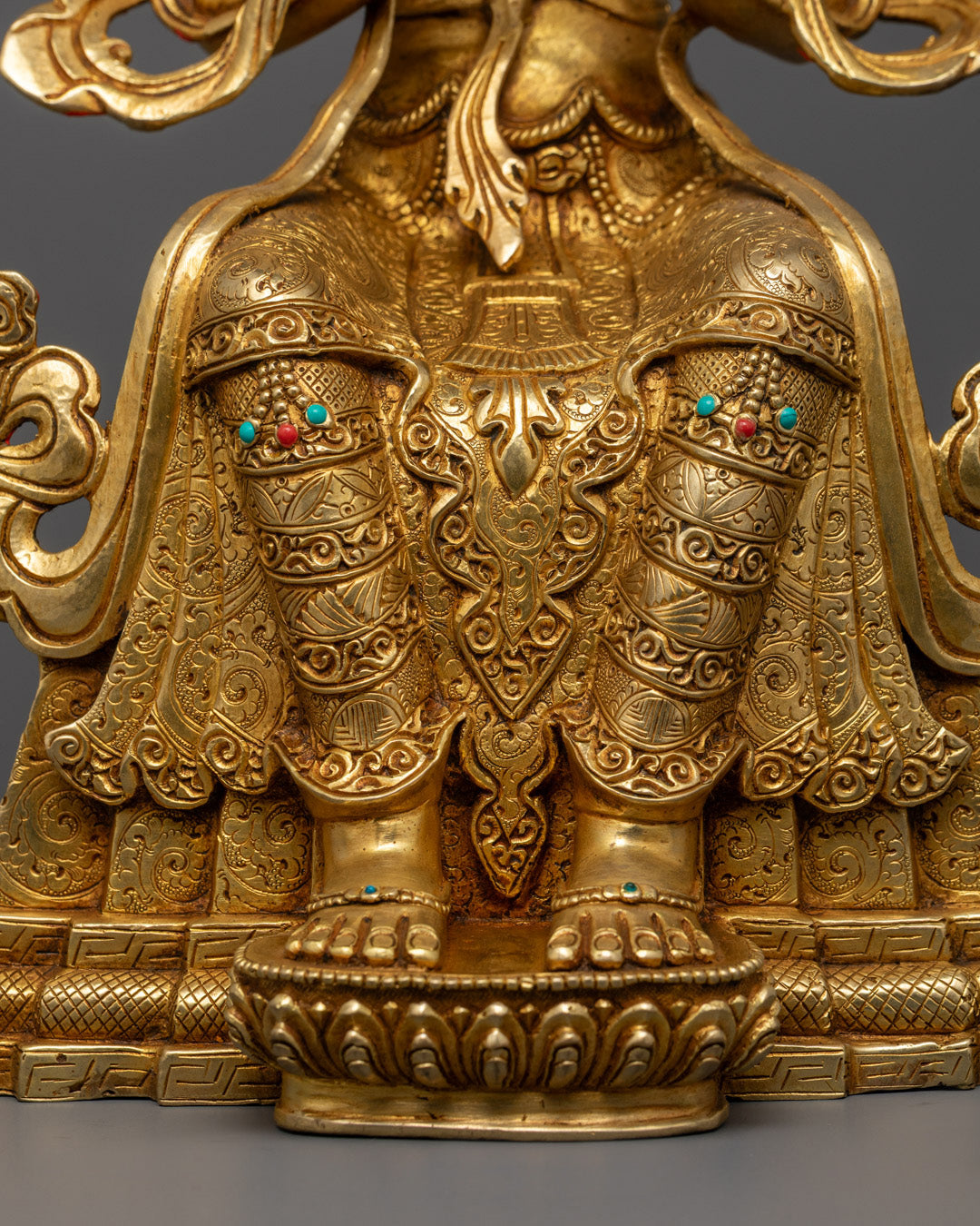 Detailed view of the Maitreya Buddha Statue featuring a hollow chamber for filling auspicious mantras, relics, or blessed substances.