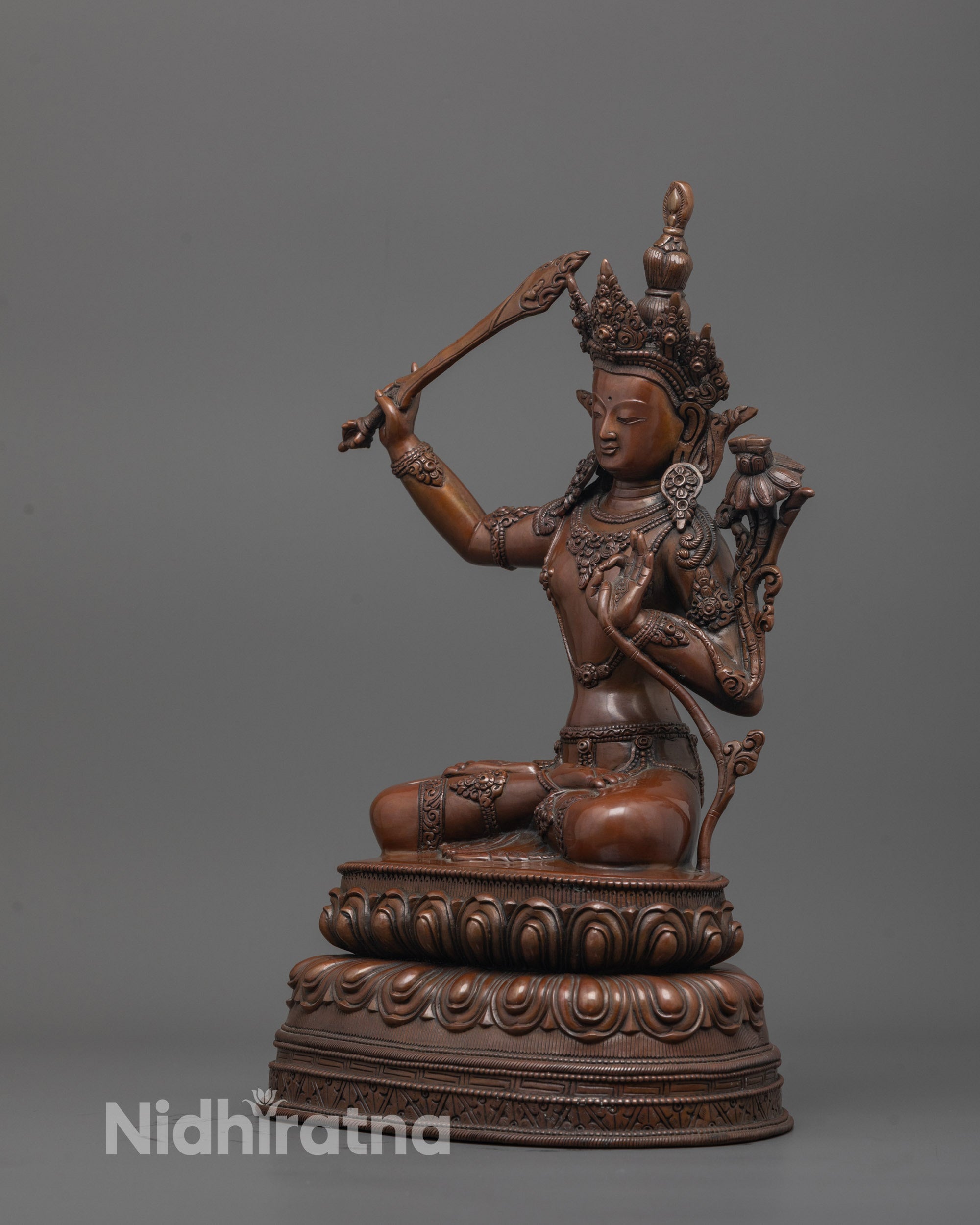 Handcrafted Oxidized Manjushri Statue | Buddhist Wisdom Figure