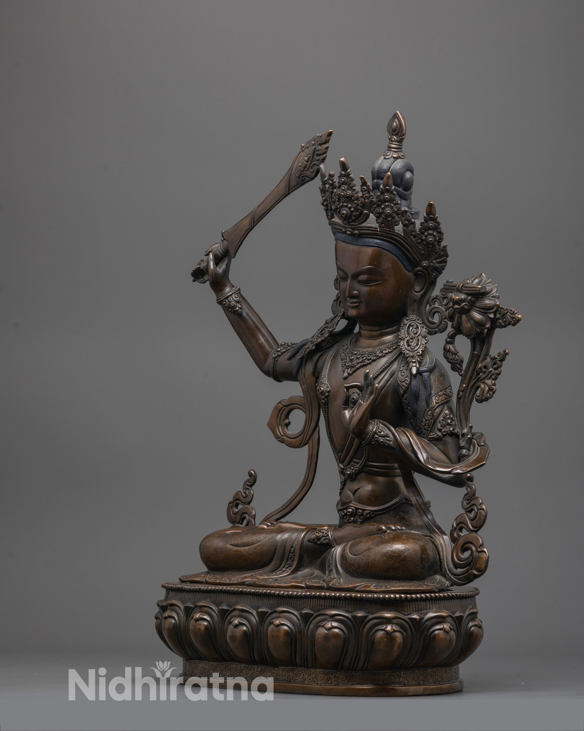 Handcrafted Oxidized Manjushri Statue | Bodhisattva of Insight