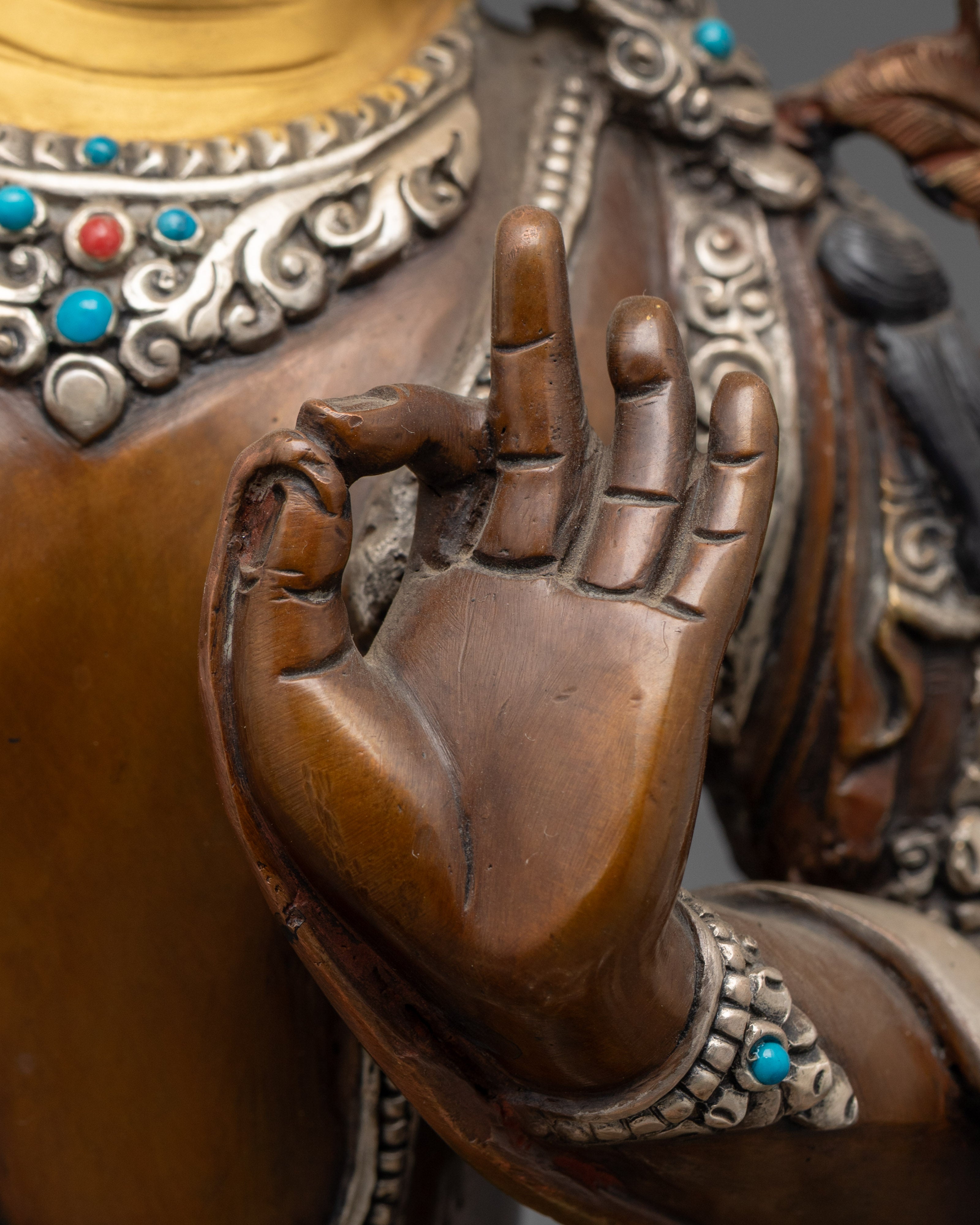 Manjushri Statue in Oxidized Copper