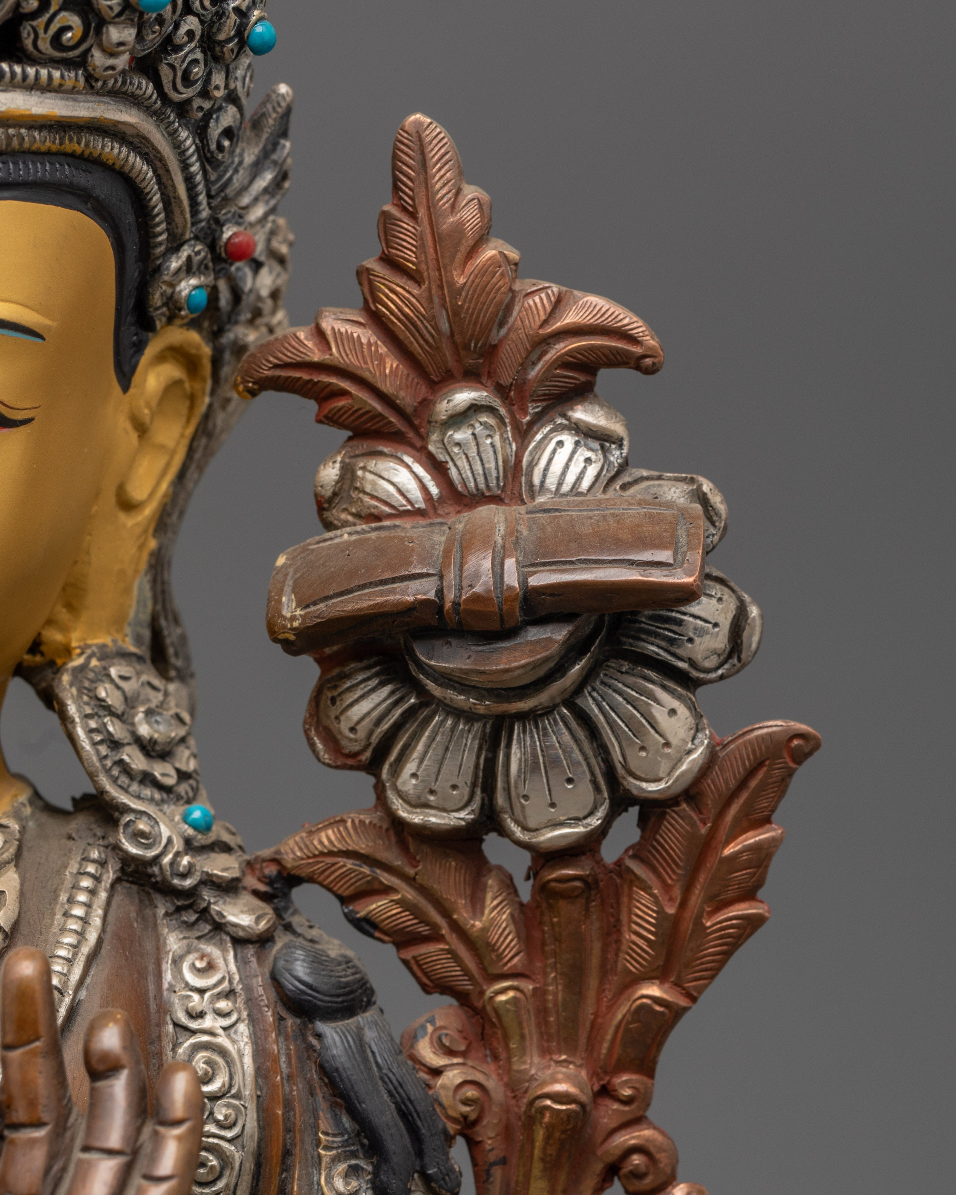 Manjushri Statue in Oxidized Copper