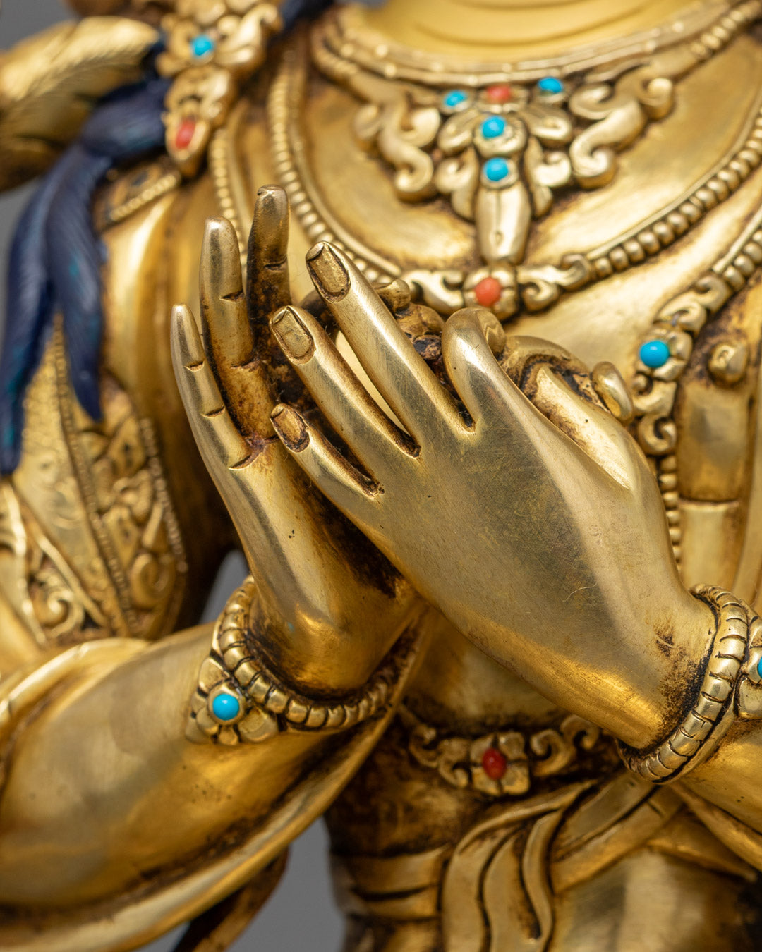 24k Gold Manjushri Statue | Copper Buddhist Sculpture