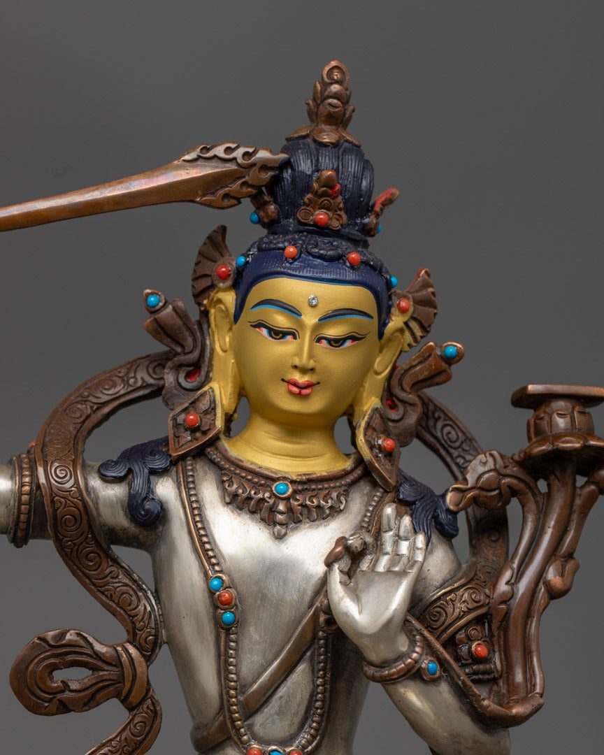 Manjushri Statue | Handcrafted 24K Gold Gilded Face