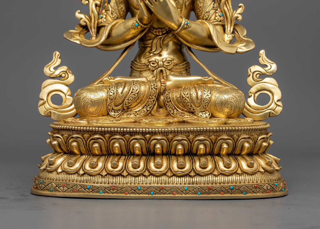 24k Gold Manjushri Statue | Copper Buddhist Sculpture