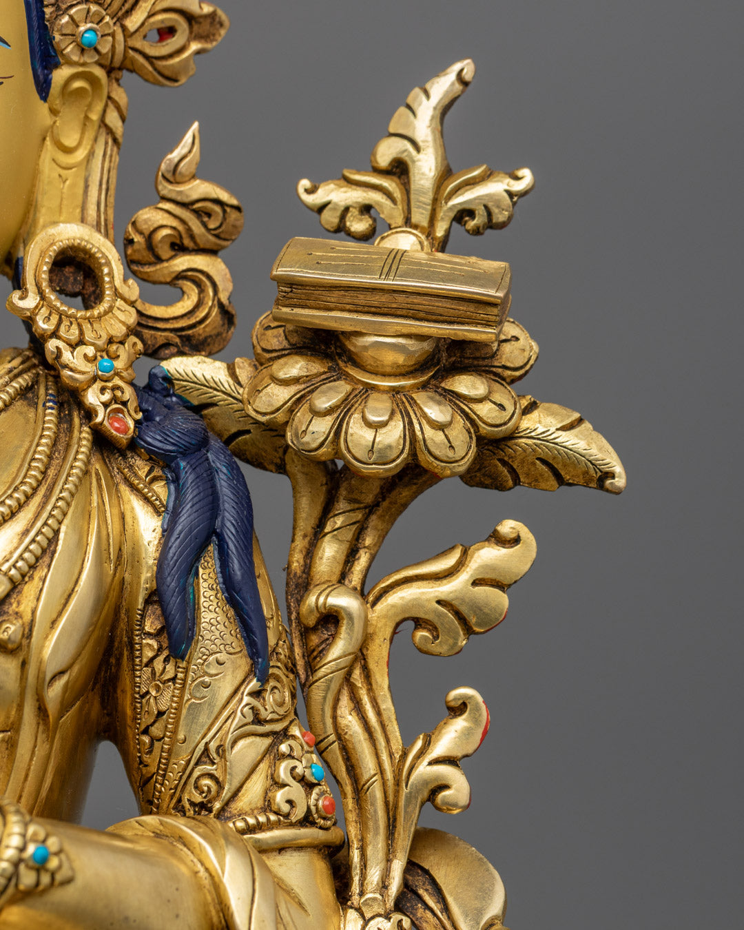 24k Gold Manjushri Statue | Copper Buddhist Sculpture