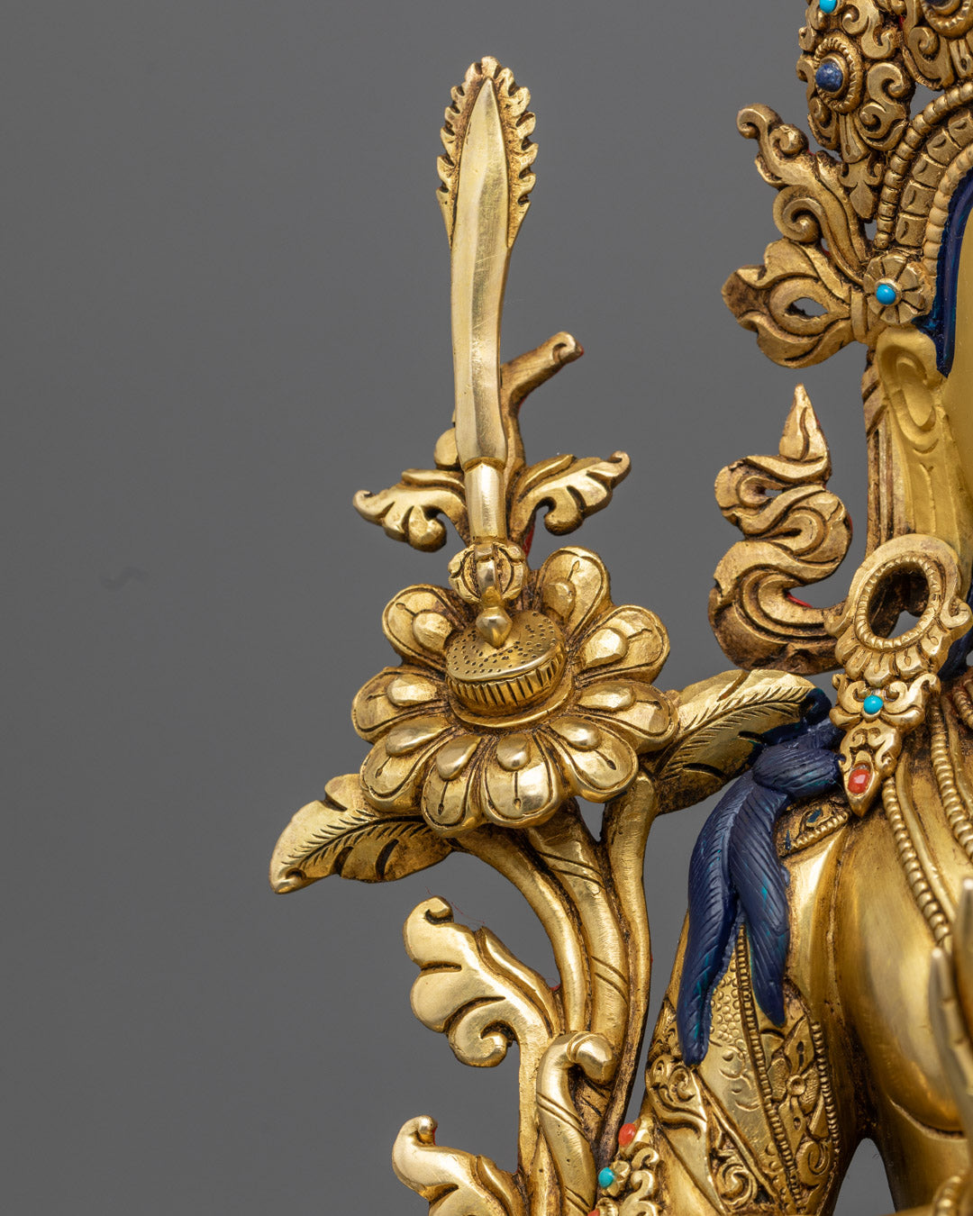 24k Gold Manjushri Statue | Copper Buddhist Sculpture