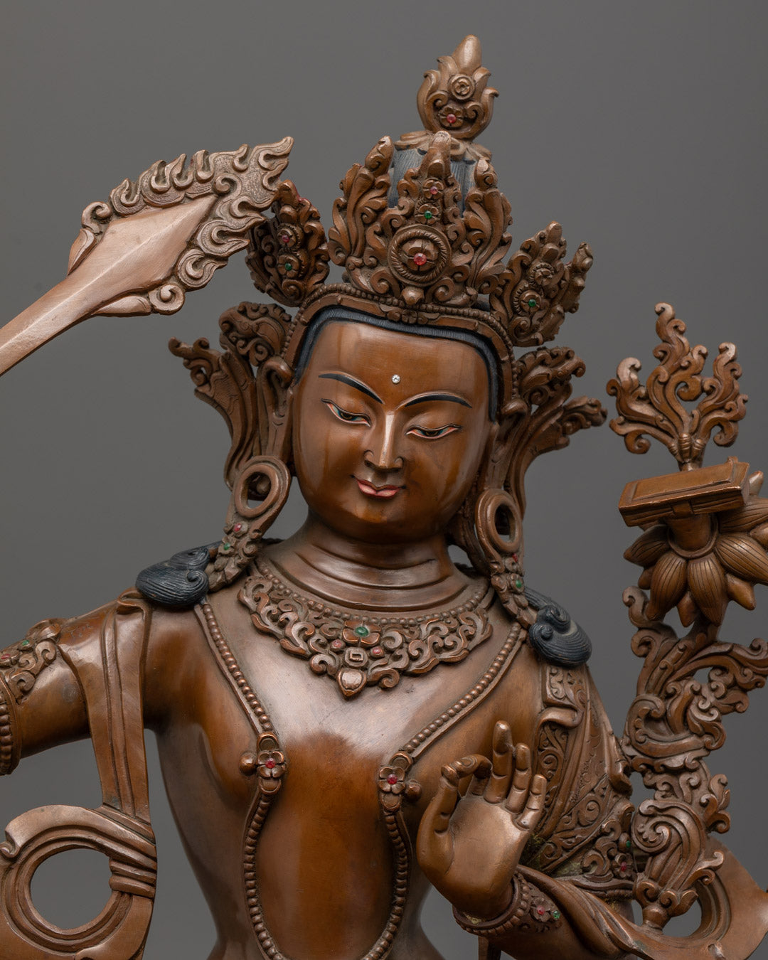 Tibetan Manjushri Statue | Oxidized Bodhisattva Sculpture