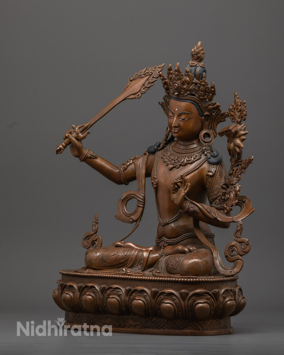 Tibetan Manjushri Statue | Oxidized Bodhisattva Sculpture