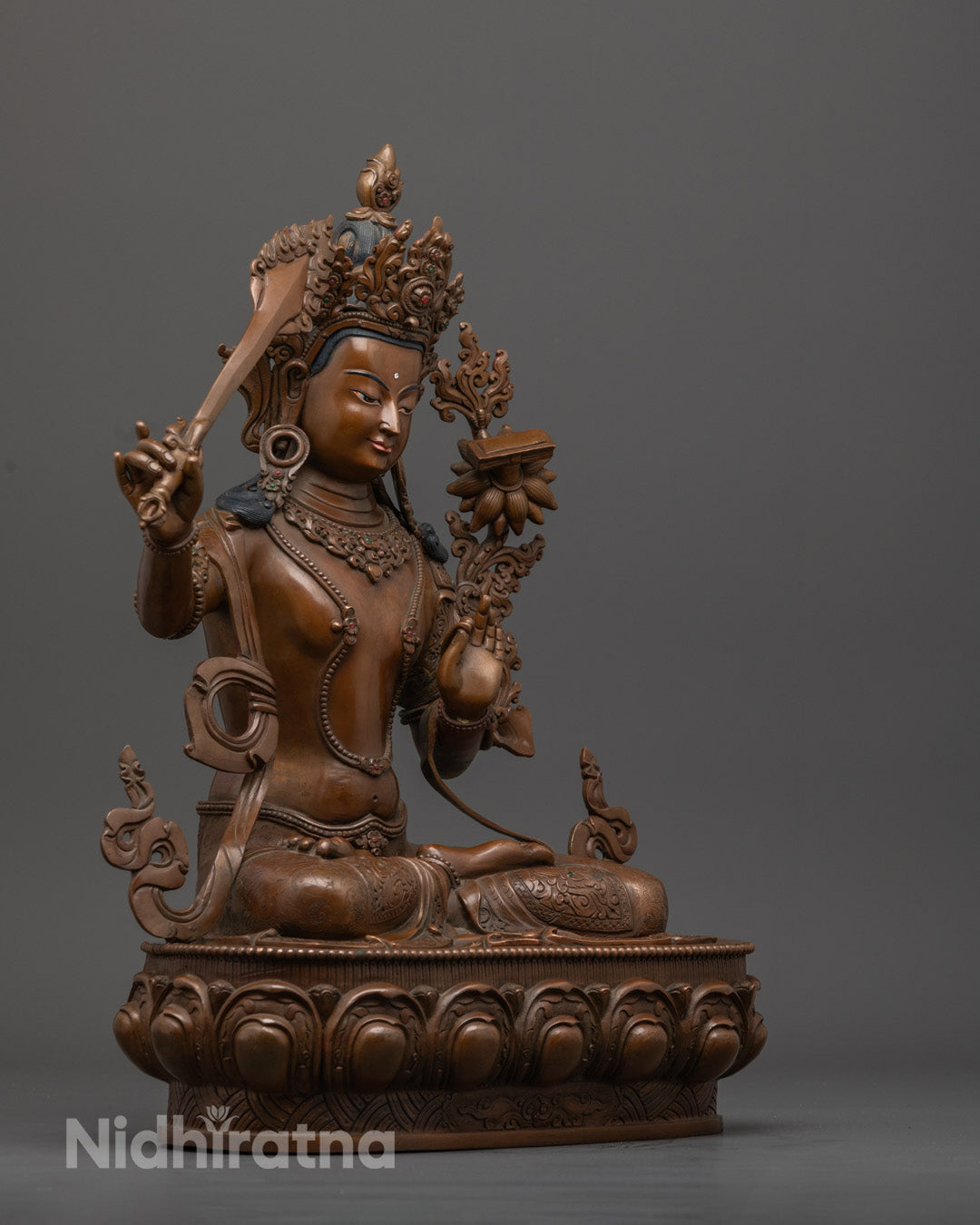 Tibetan Manjushri Statue | Oxidized Bodhisattva Sculpture