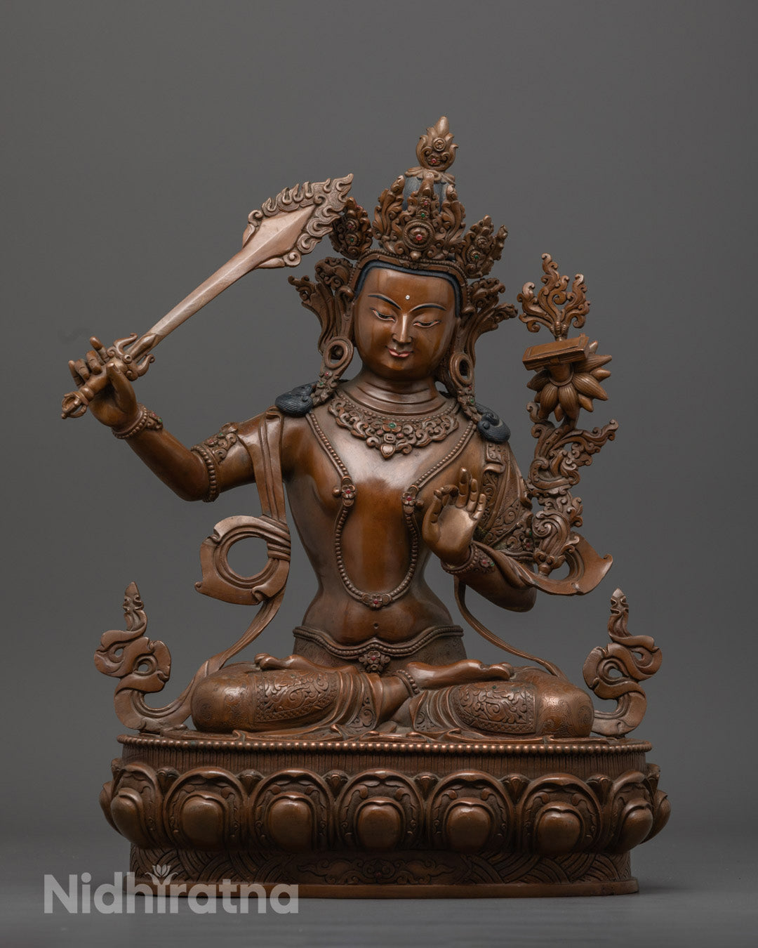Tibetan Manjushri Statue | Oxidized Bodhisattva Sculpture