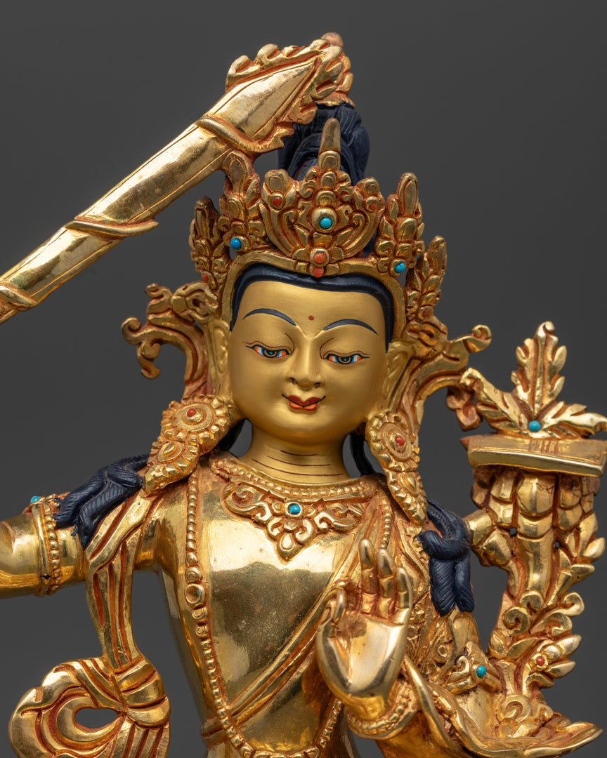 Manjushri Buddha Statue Rupa Fully Gold 22.5cm