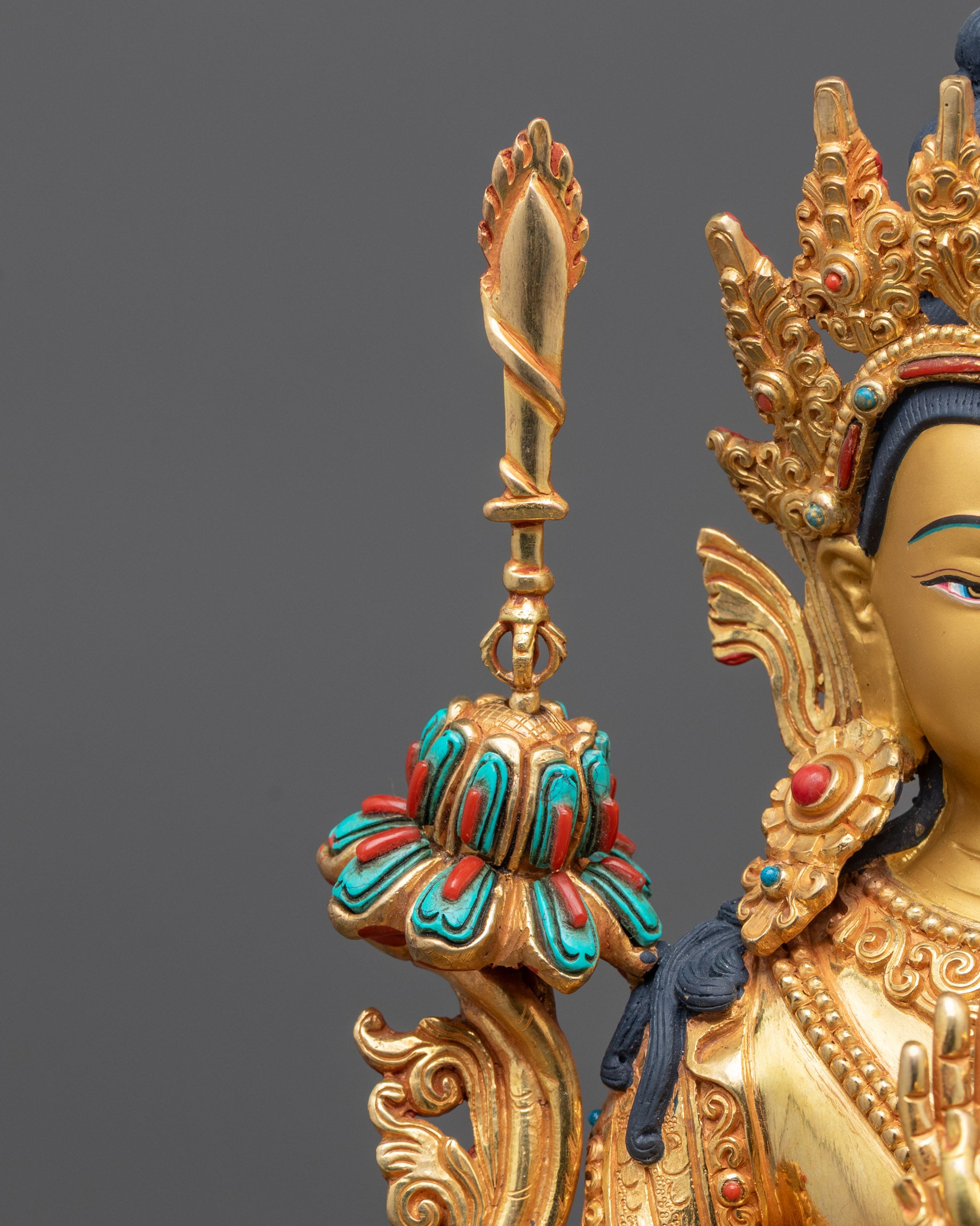 Premium Manjushri Statue with Snow Lion | Tibetan Wisdom Deity