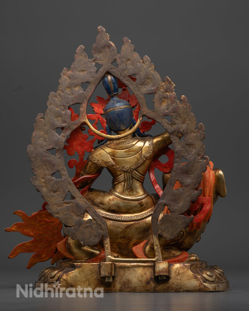 Nepalese Manjushri Statue | 24K Gold-Gilded Buddhist Deity Sculpture