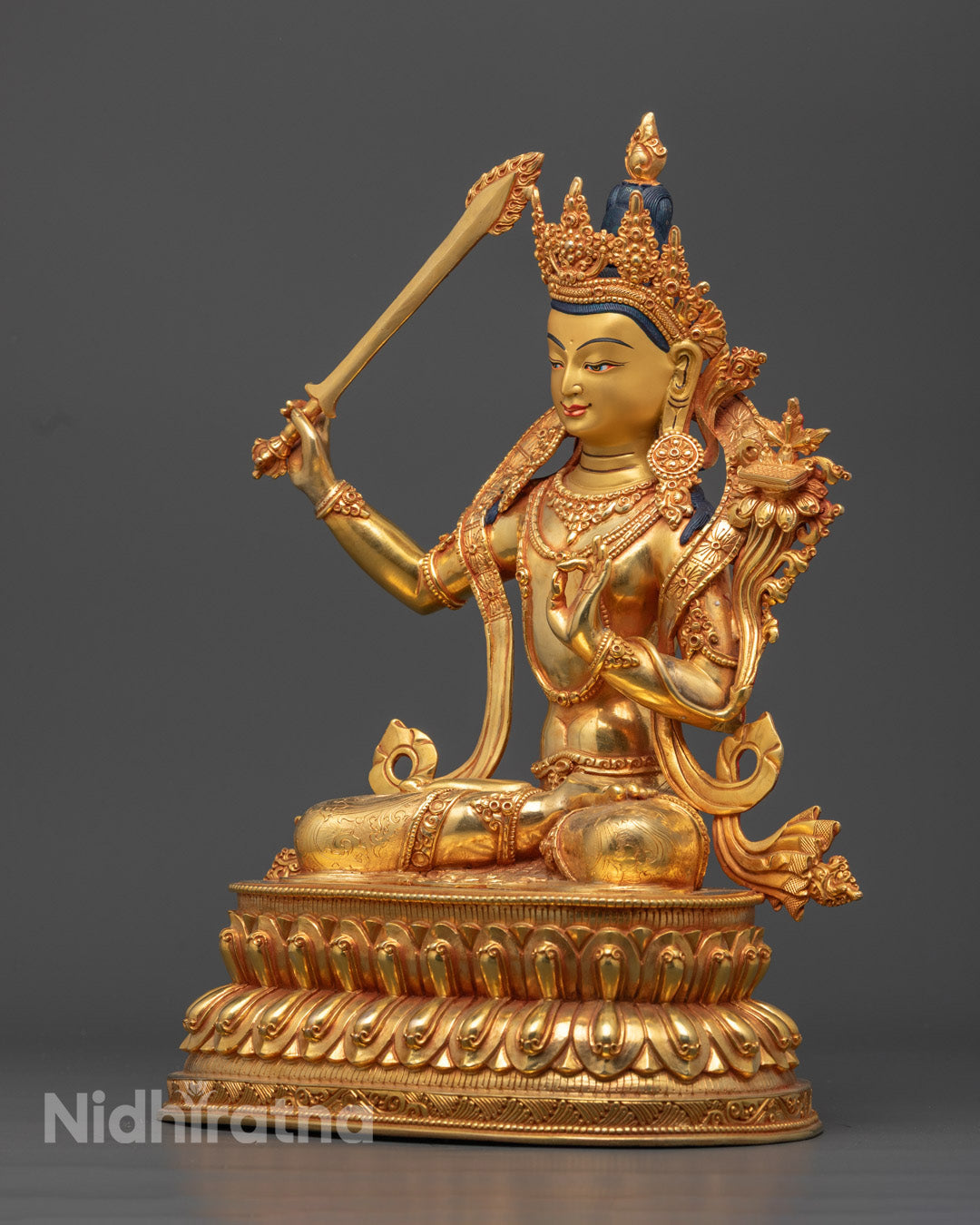 Hand-Carved Bodhisattva Manjushri Sculpture