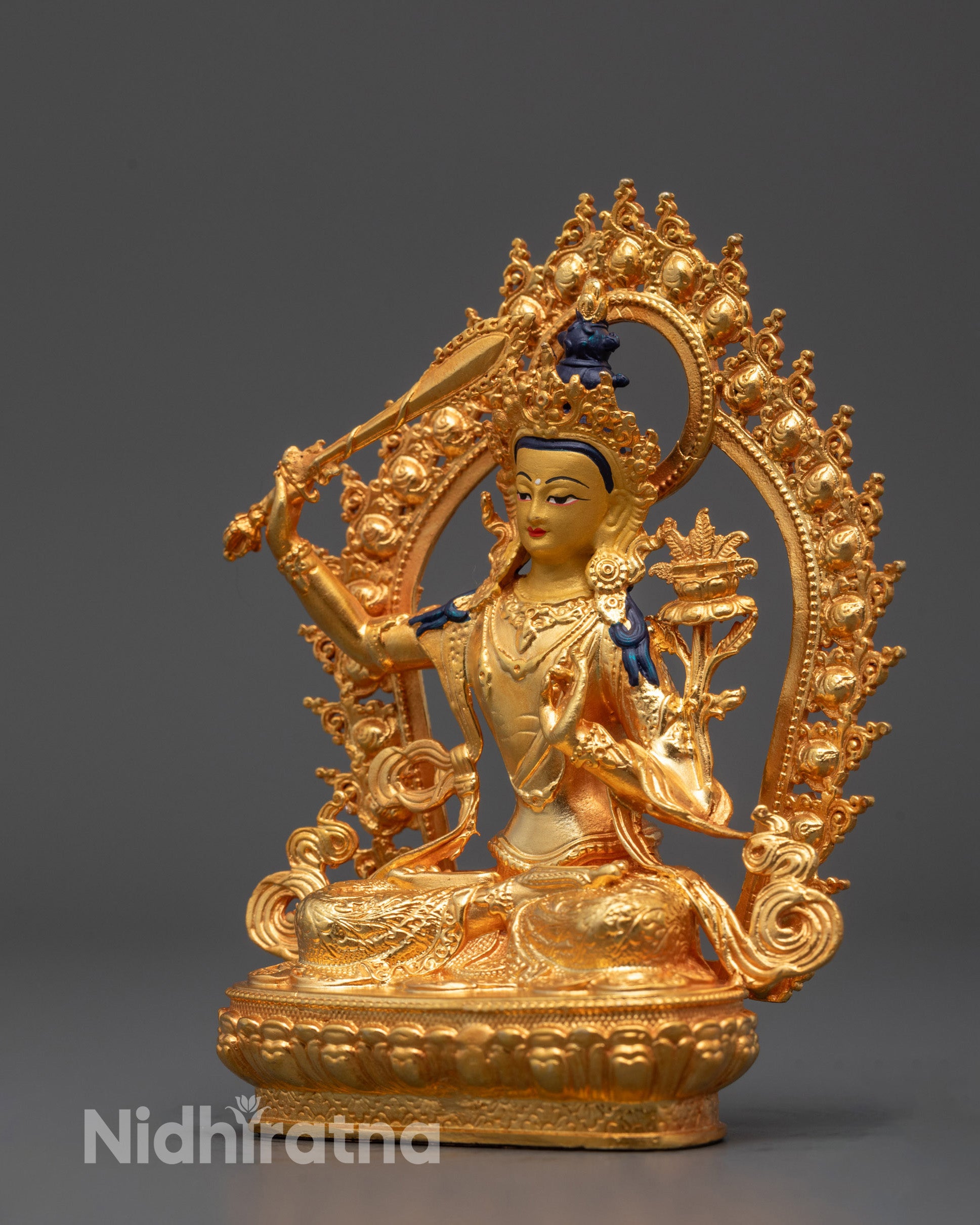 Manjushri Statue for Spiritual Insight | 24k Gold Gilded Machine Work